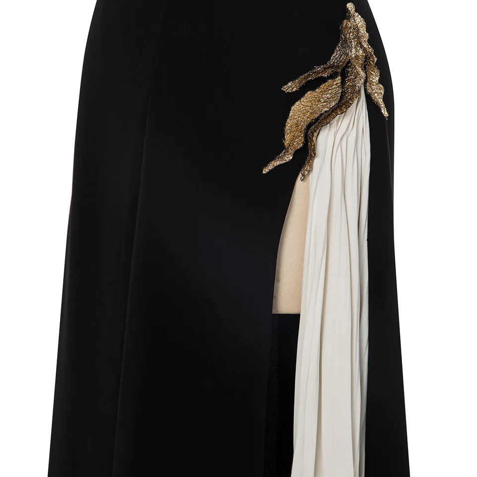 A-LINE CREPE DRESS WITH HAND PLEATED CHIFFON SLIT AND EMBROIDERED BROCARD - Image 4
