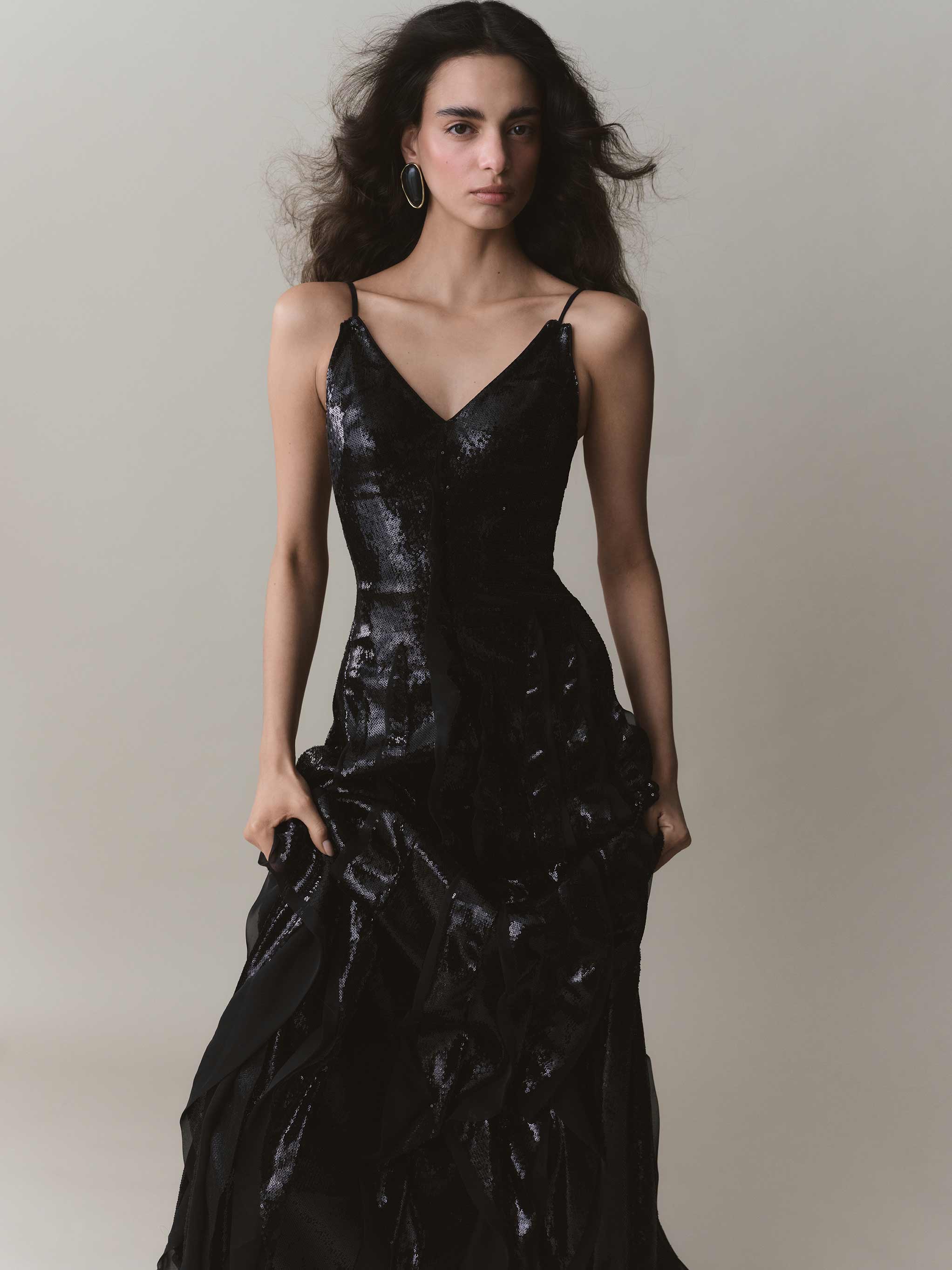 A-line Sequins Dress With Chiffon Details - Image 3