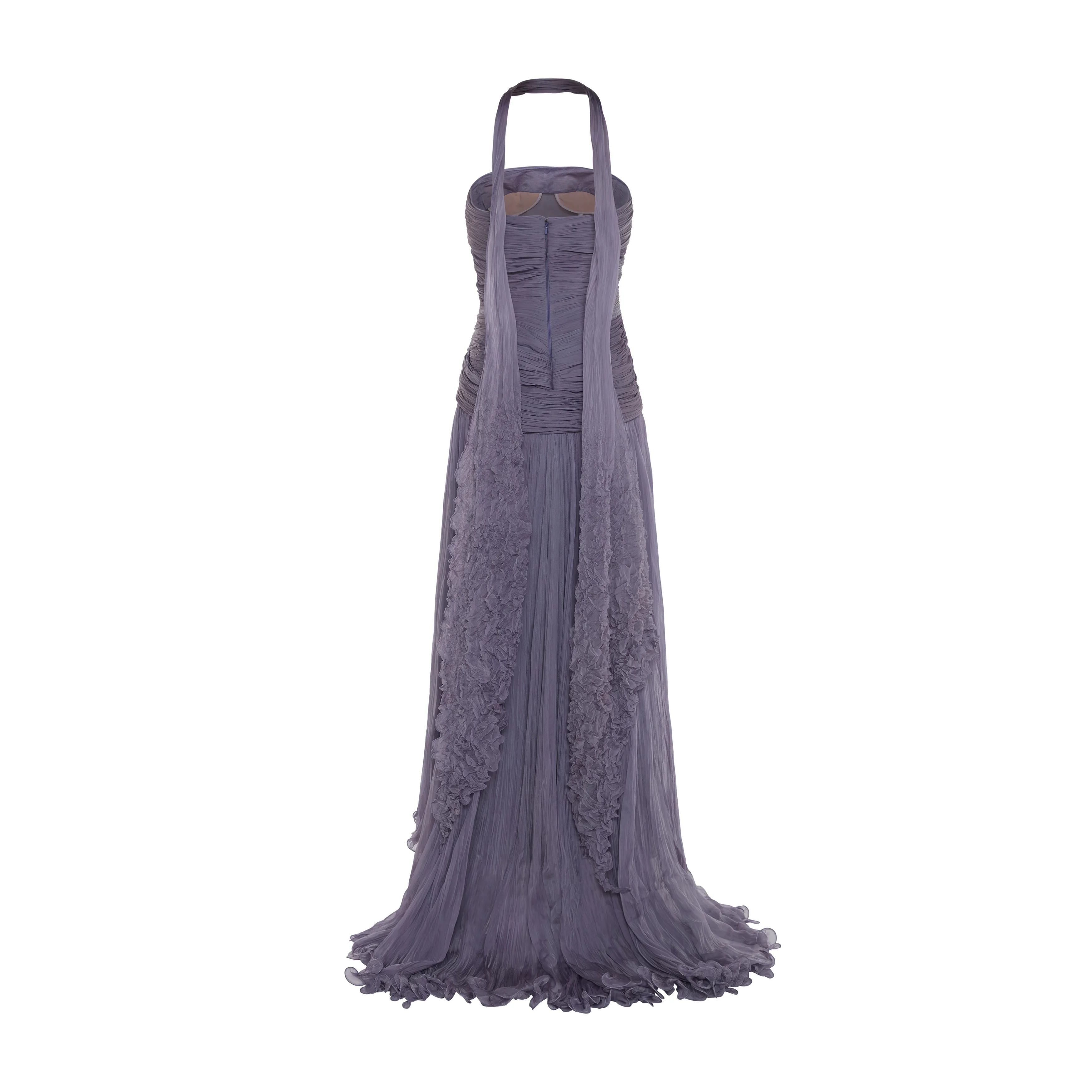ALINA - STRAPLESS PLEATED CHIFFON GOWN WITH CAPE - Image 3