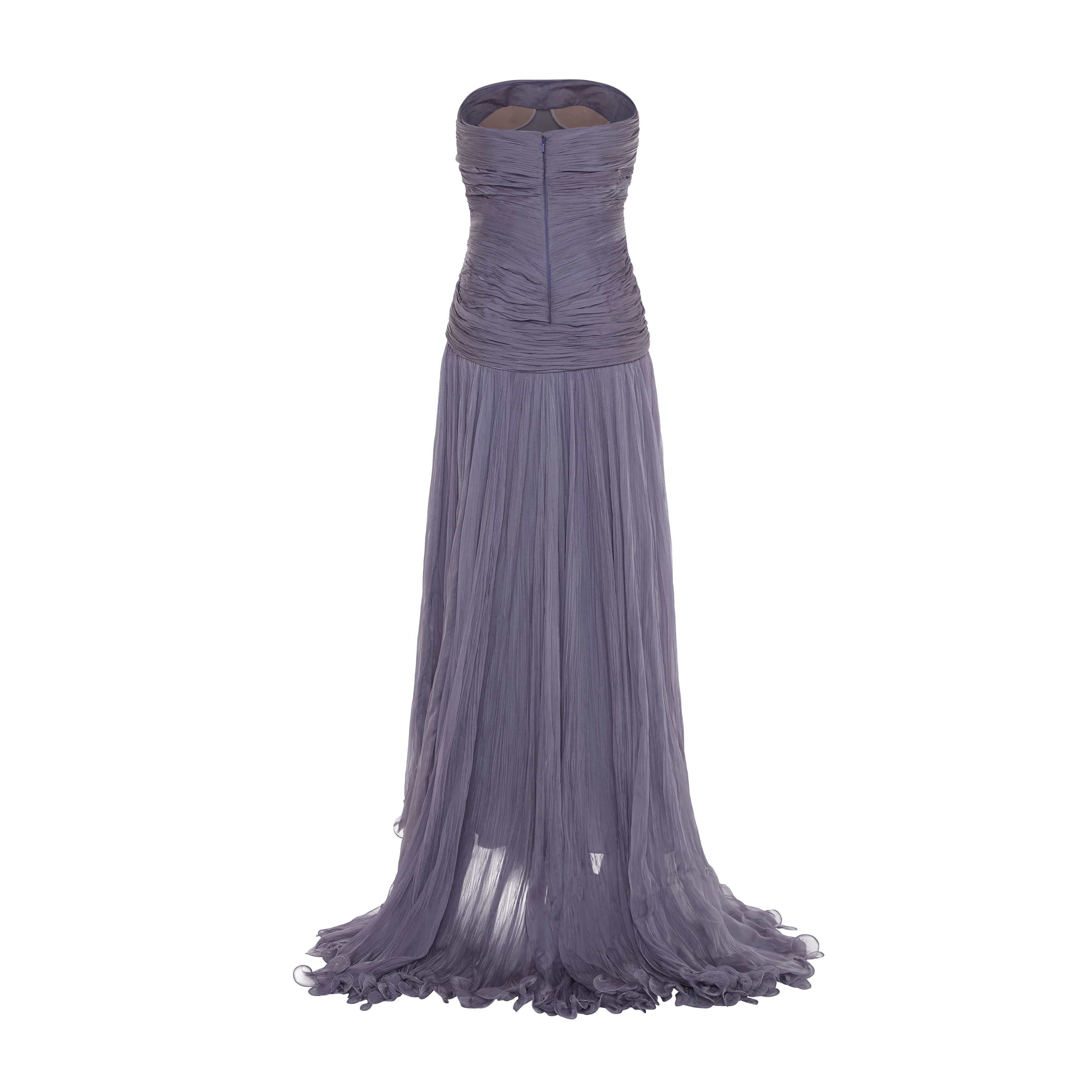 ALINA - STRAPLESS PLEATED CHIFFON GOWN WITH CAPE - Image 5