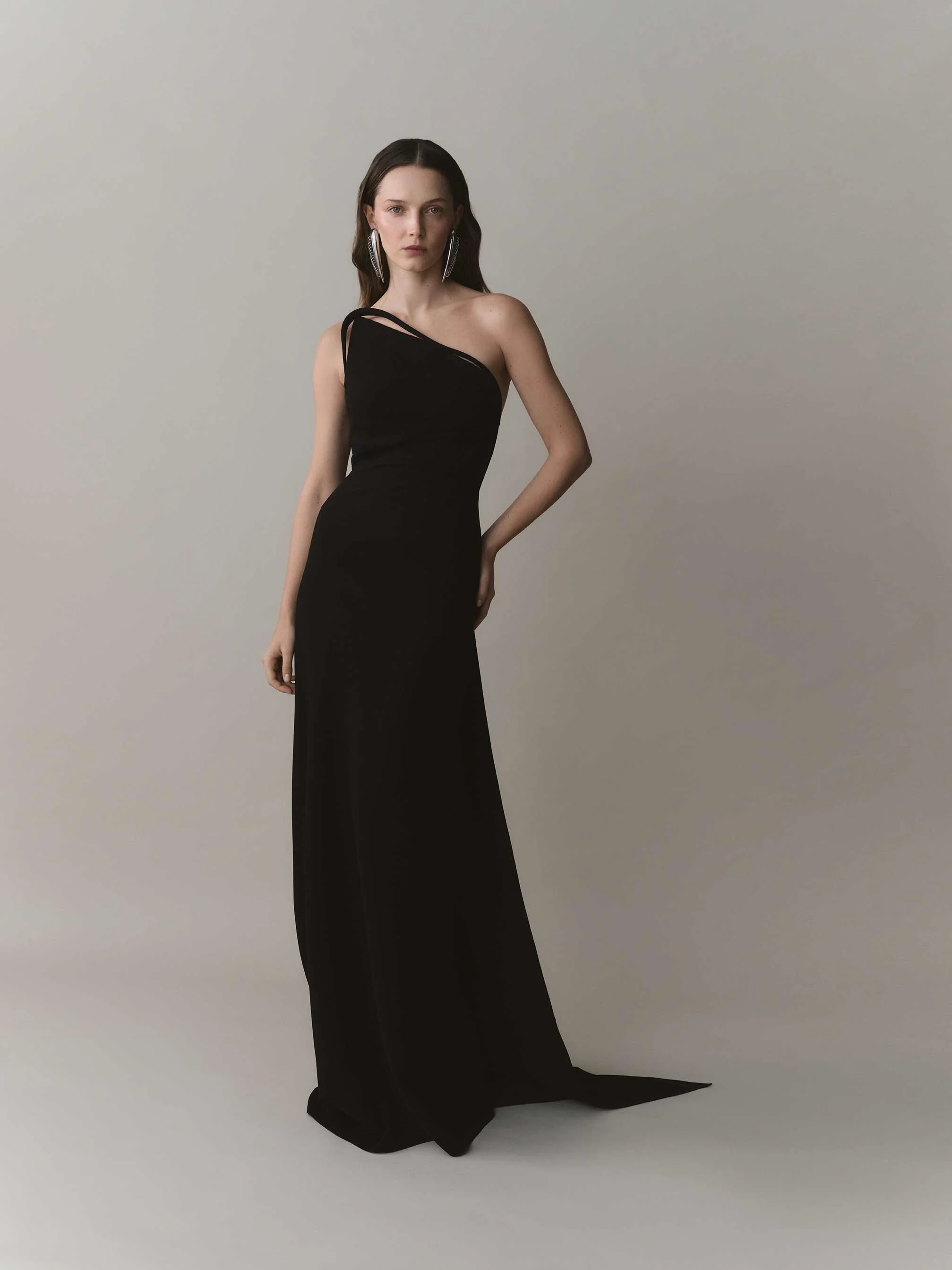 Asymmetrical Crepe Backless Dress With Embroidered Back Straps - Image 2