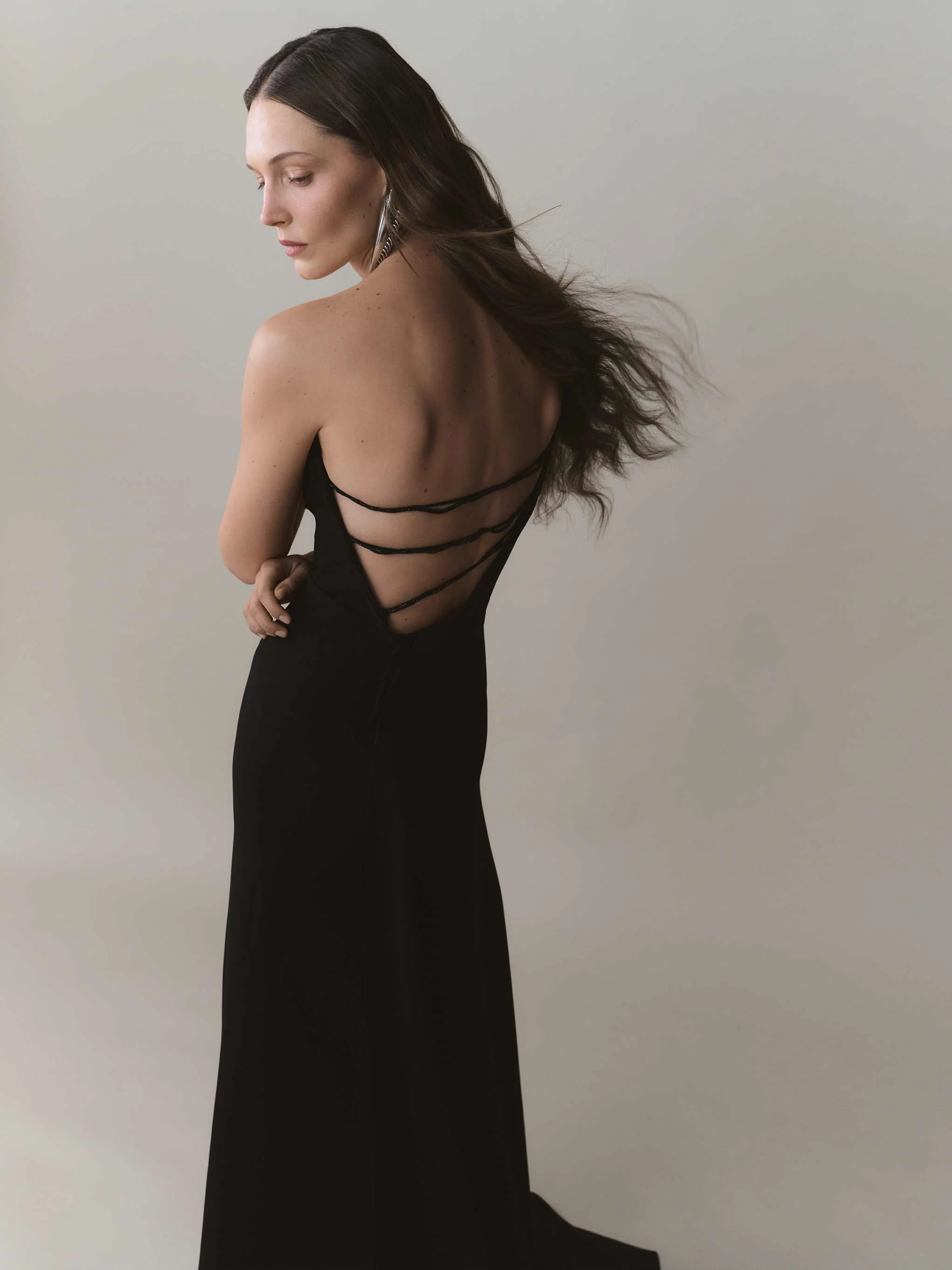 Asymmetrical Crepe Backless Dress With Embroidered Back Straps - Image 3
