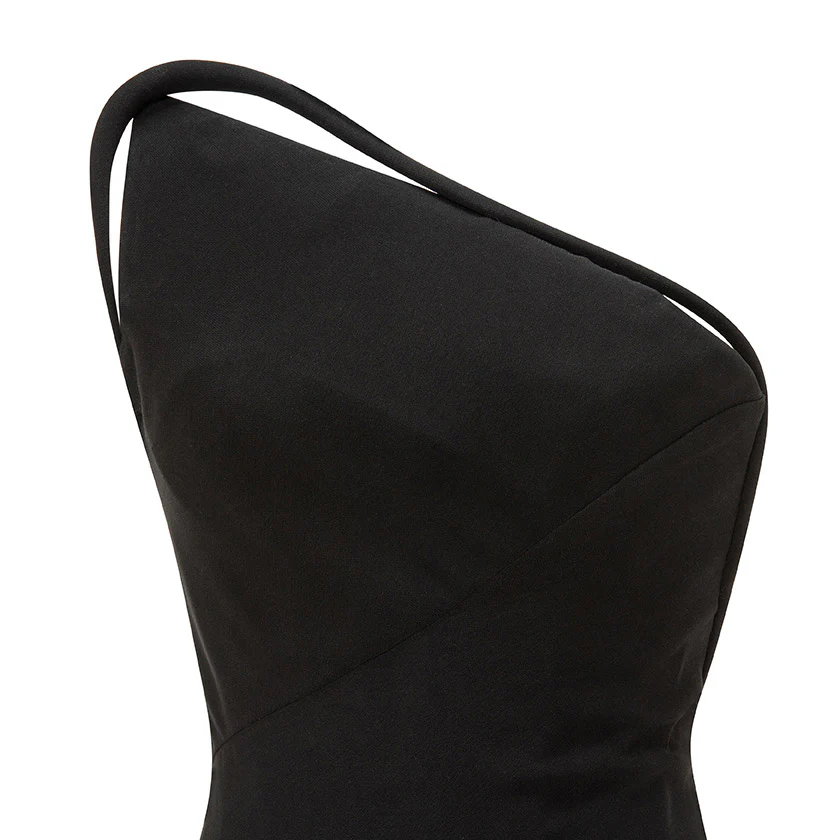Asymmetrical Crepe Backless Dress With Embroidered Back Straps - Image 5