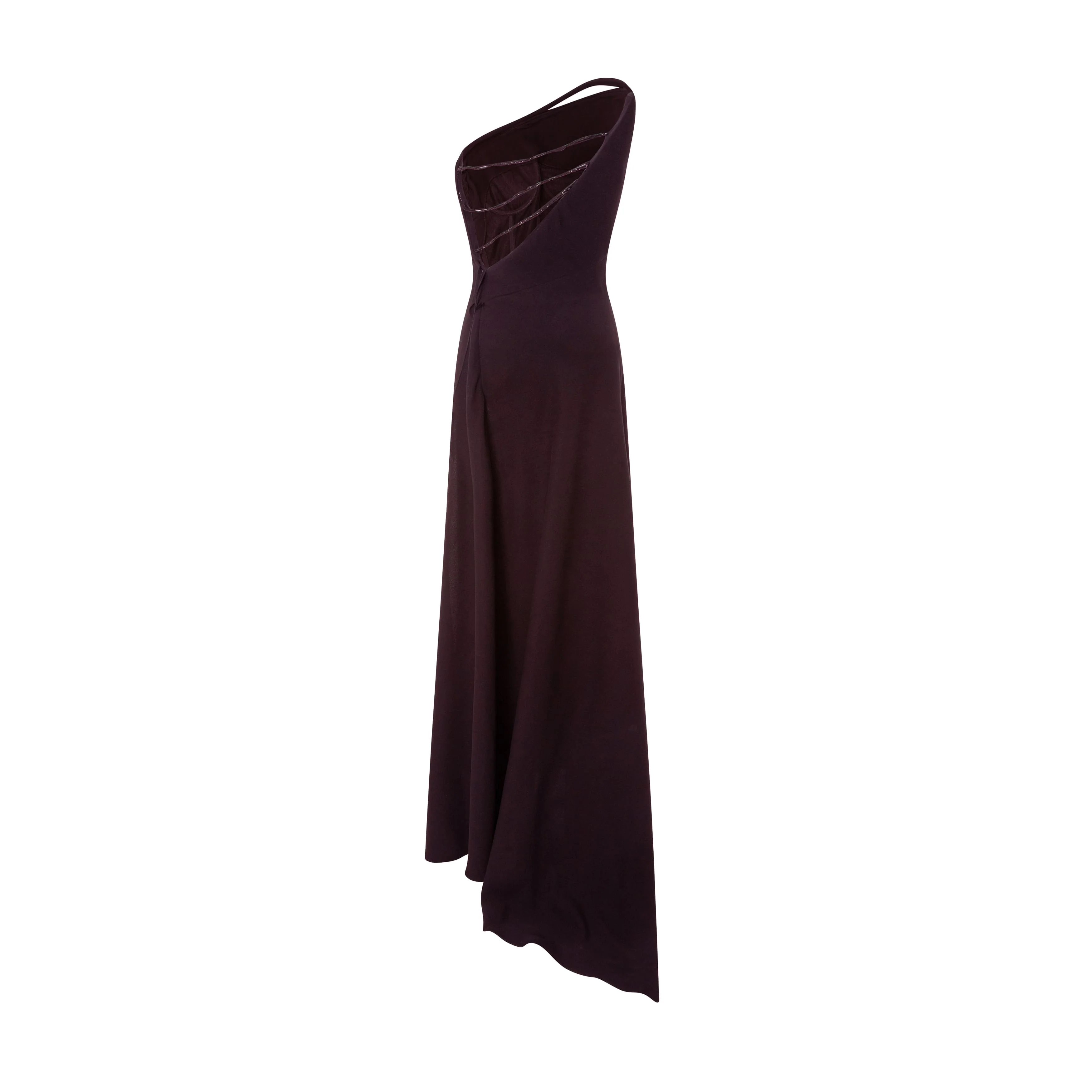 Asymmetrical Crepe Backless Dress With Embroidered Back Straps - Image 7
