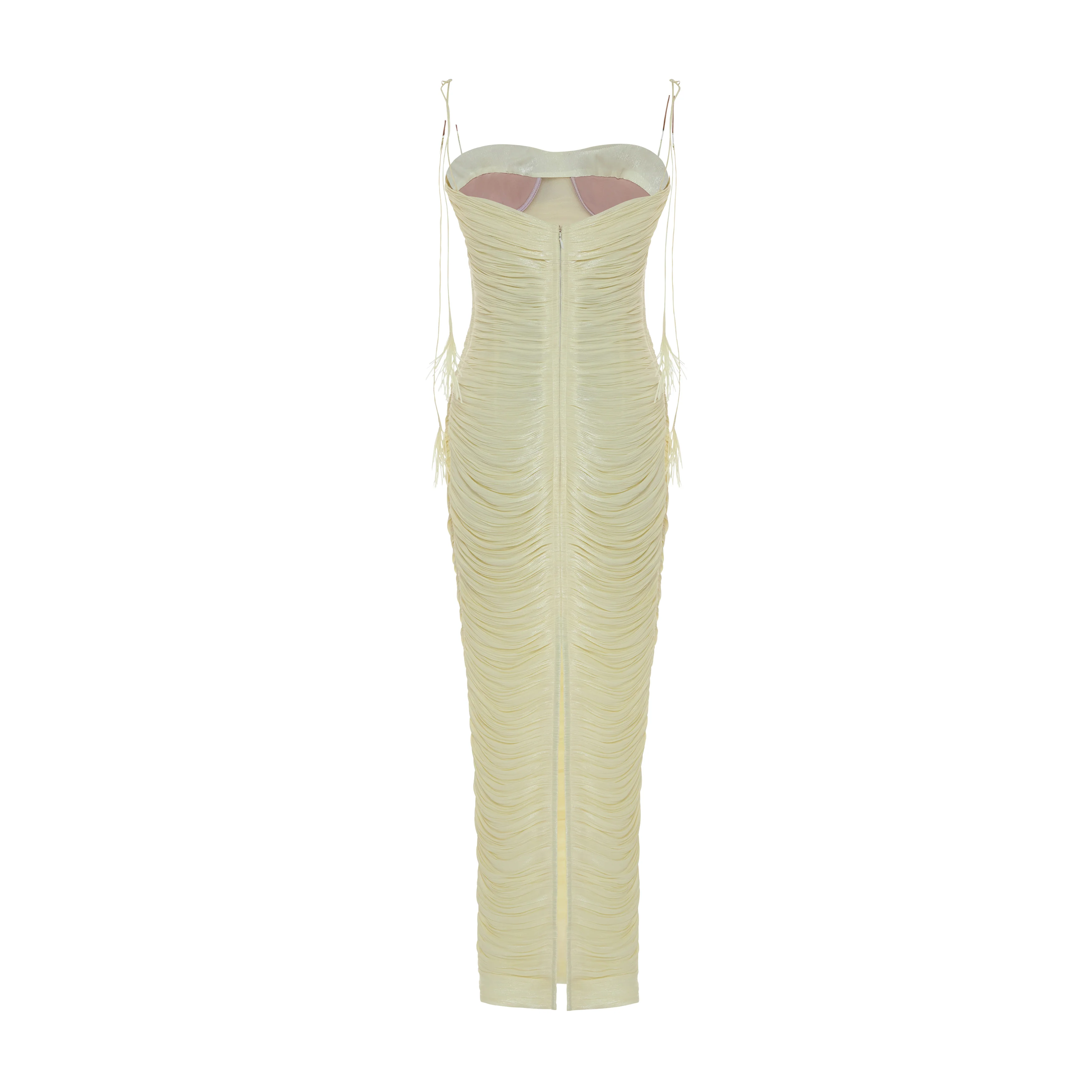 BEATRIZ - STRAPLESS PLEATED SILK GOWN WITH CORSET AND FRINGE STRAPS - Image 3
