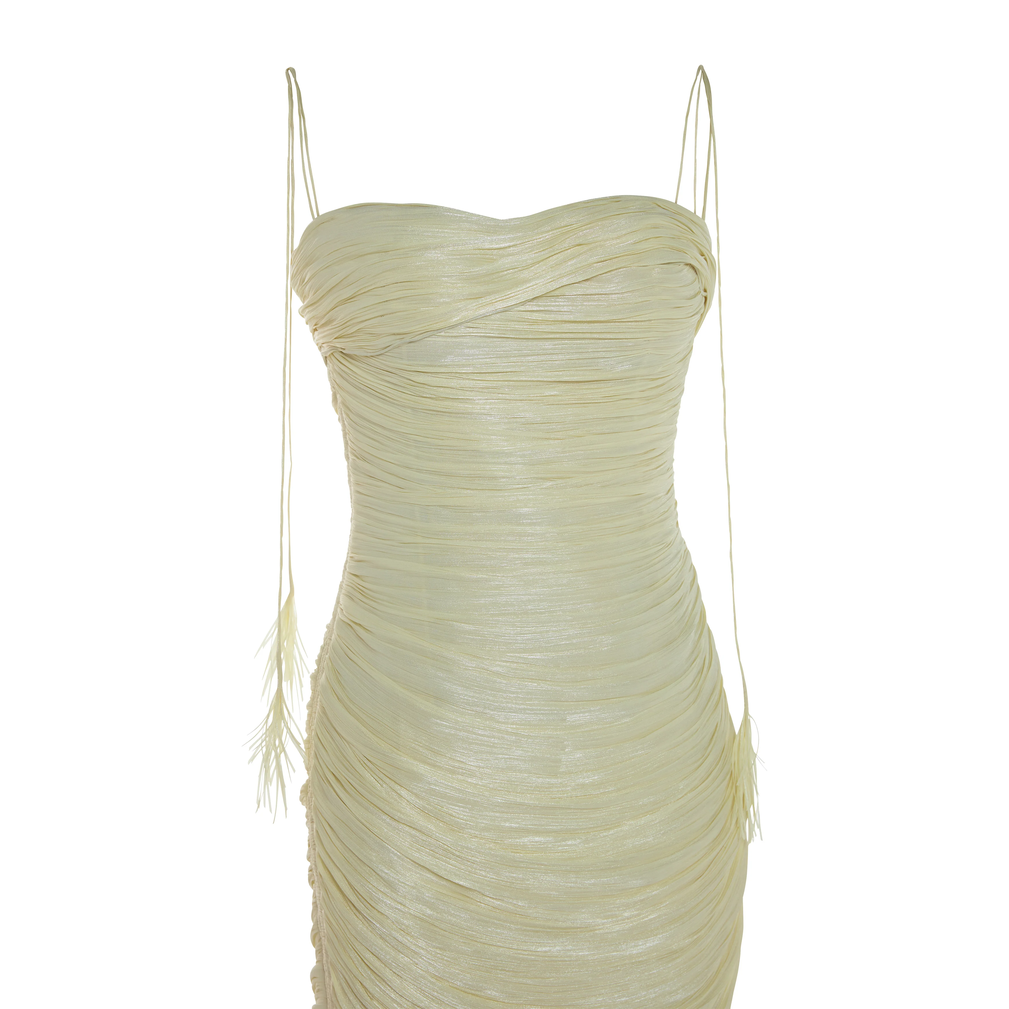 BEATRIZ - STRAPLESS PLEATED SILK GOWN WITH CORSET AND FRINGE STRAPS - Image 4