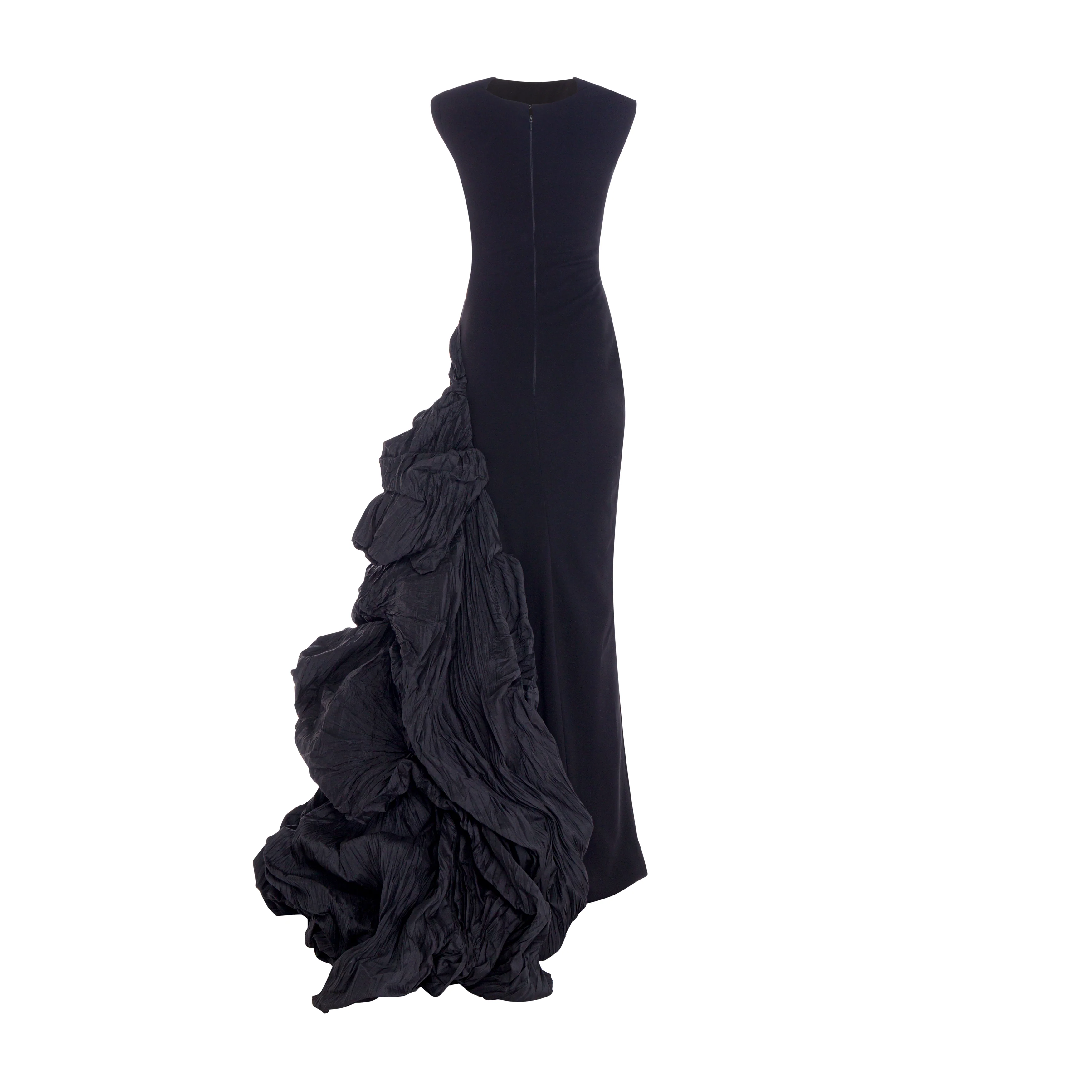 Black Crepe Dress with hand crushed Taffeta puff - Image 3
