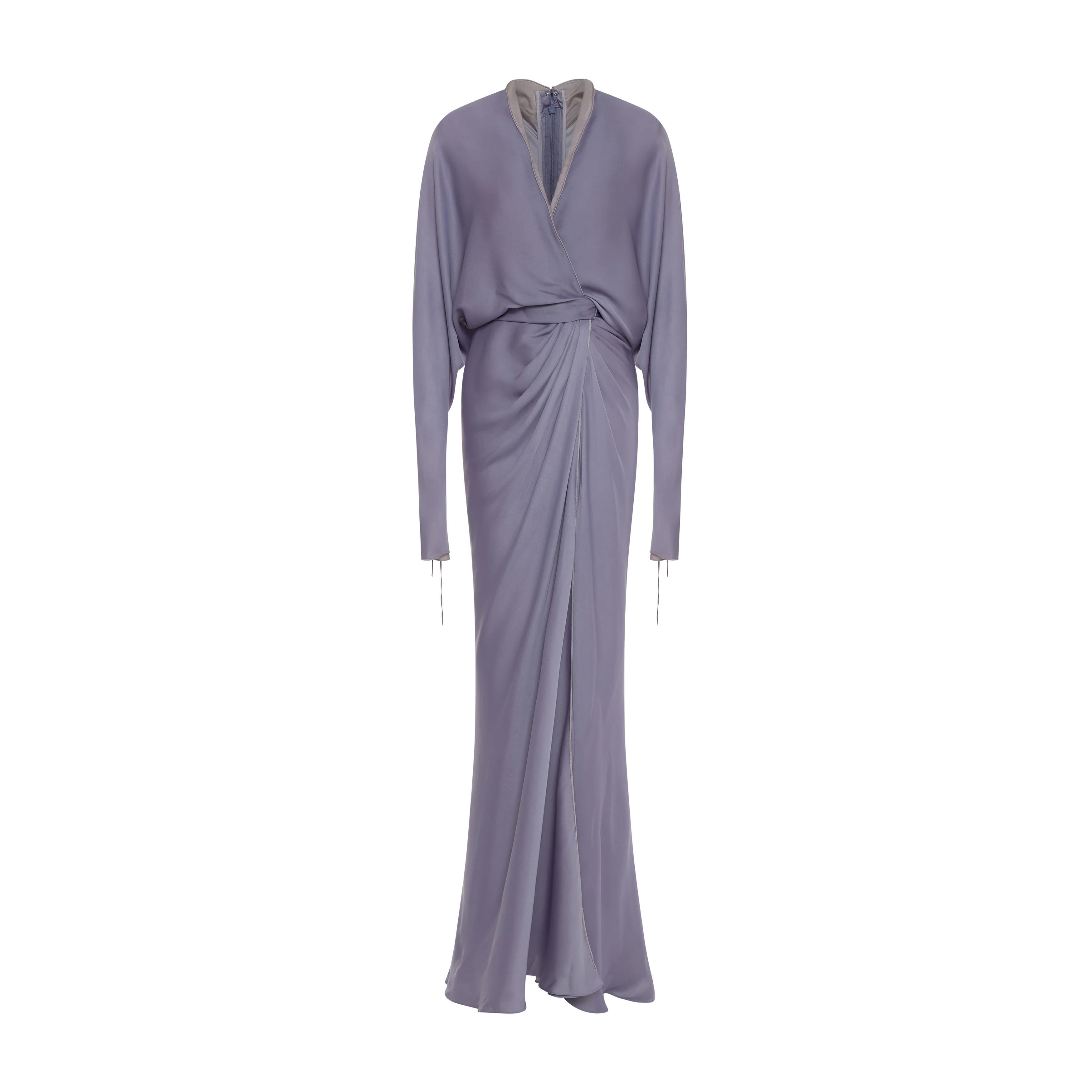 CAMILA - DRAPED SATIN GOWN WITH STRUCTURED COLLAR