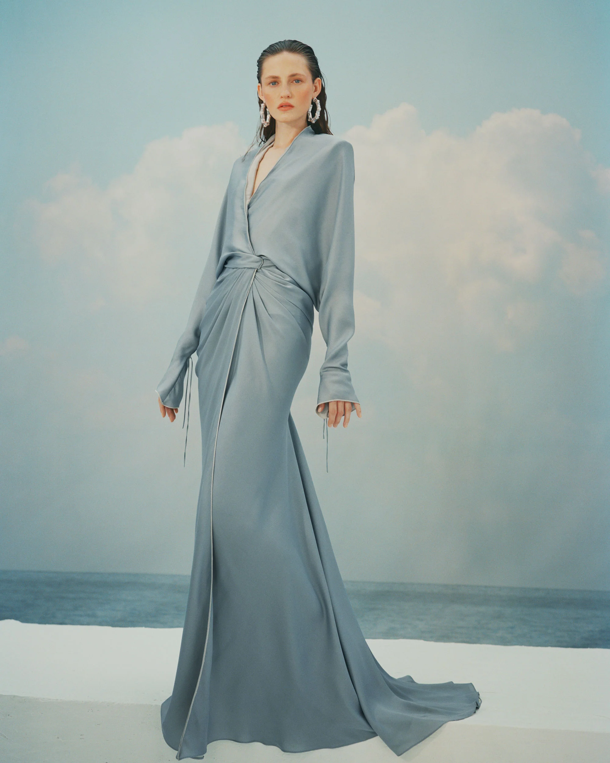 CAMILA - DRAPED SATIN GOWN WITH STRUCTURED COLLAR - Image 2