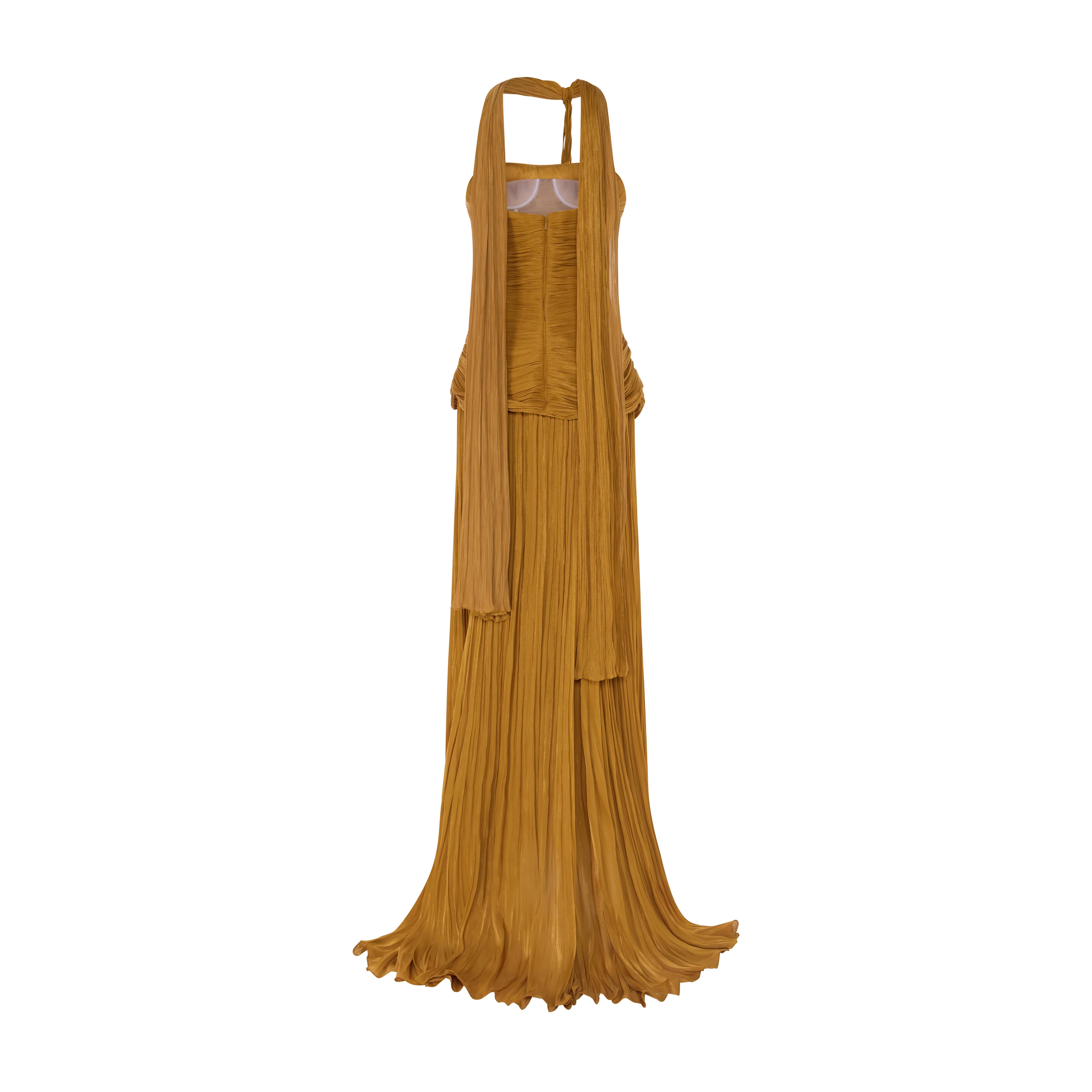 CARIDAD - STRAPLESS PLEATED SILK A-LINE GOWN WITH CAPE - Image 4