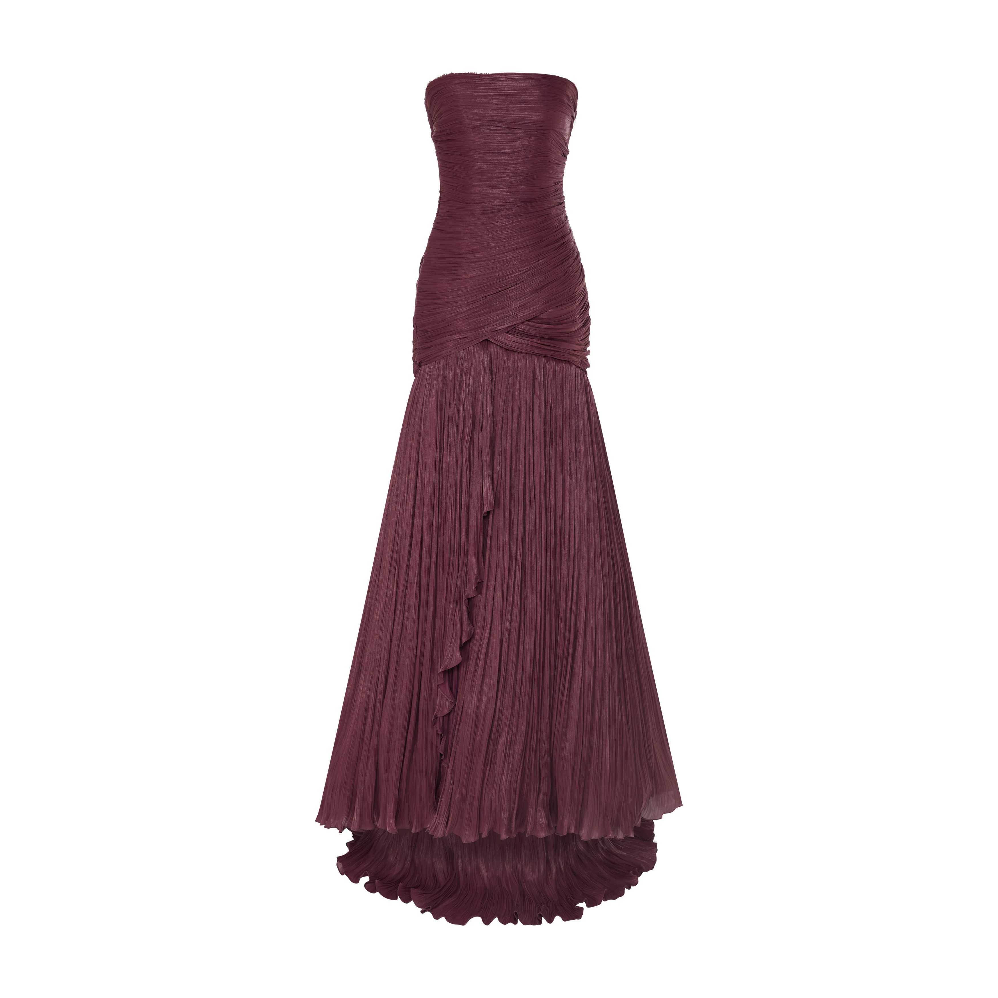 CLAUDIA - STRAPLESS PLEATED FISH-CUT SILK GOWN WITH CORSET
