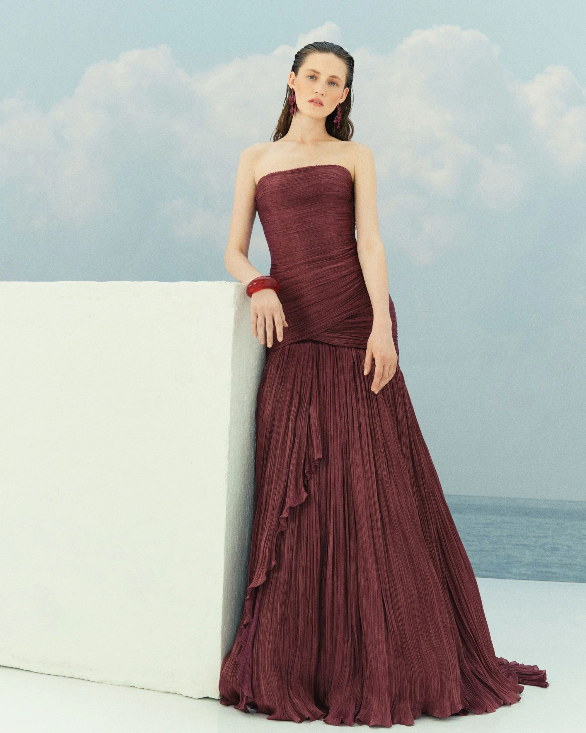 CLAUDIA - STRAPLESS PLEATED FISH-CUT SILK GOWN WITH CORSET - Image 2