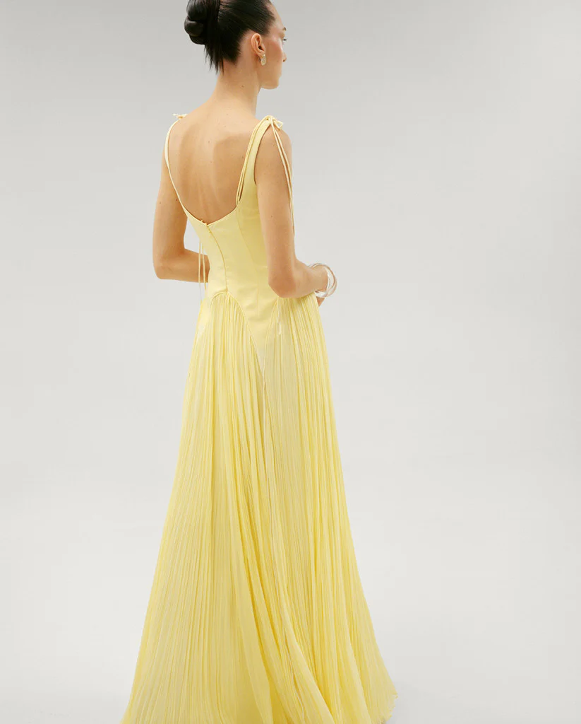 CREPE HAND PLEATED SILK GEORGETTE A-LINE DRESS - Image 3