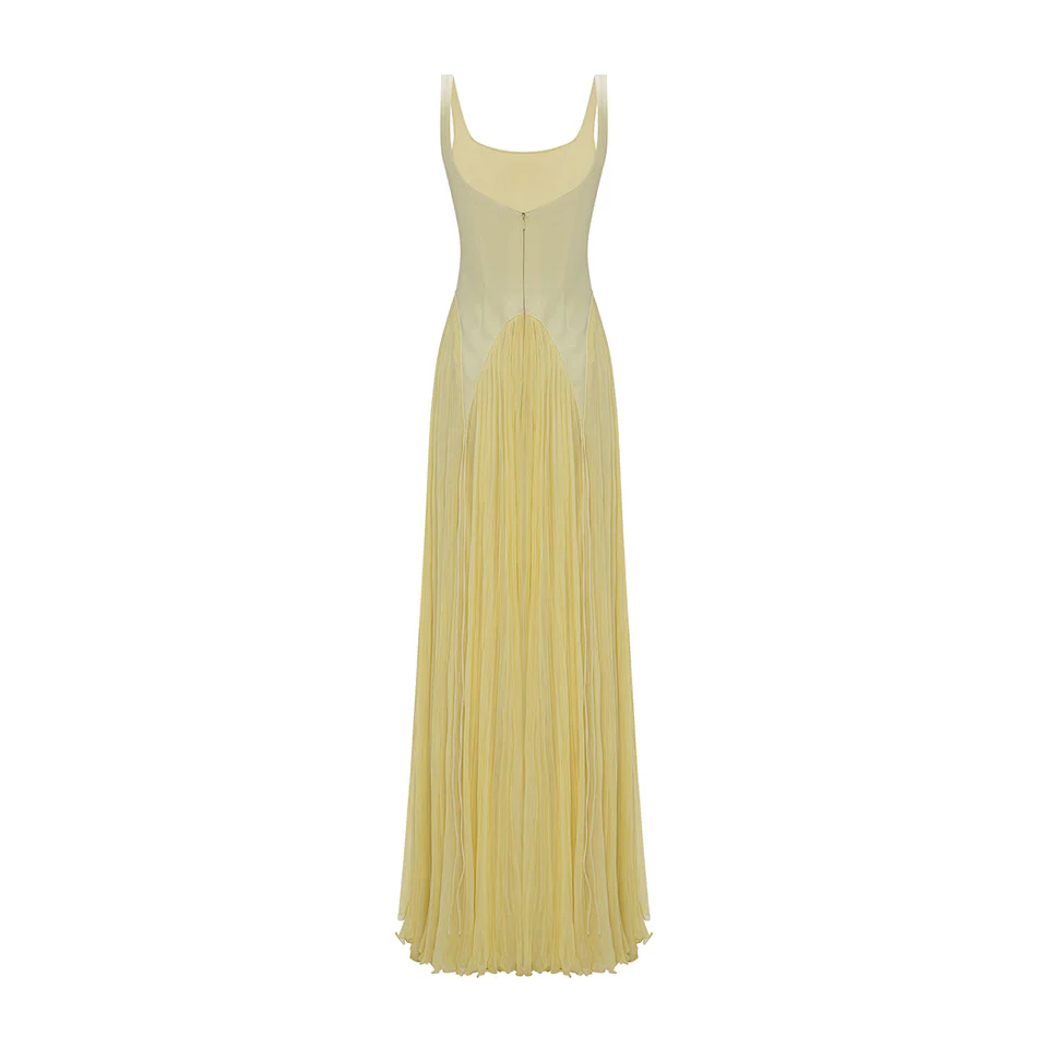 CREPE HAND PLEATED SILK GEORGETTE A-LINE DRESS - Image 4