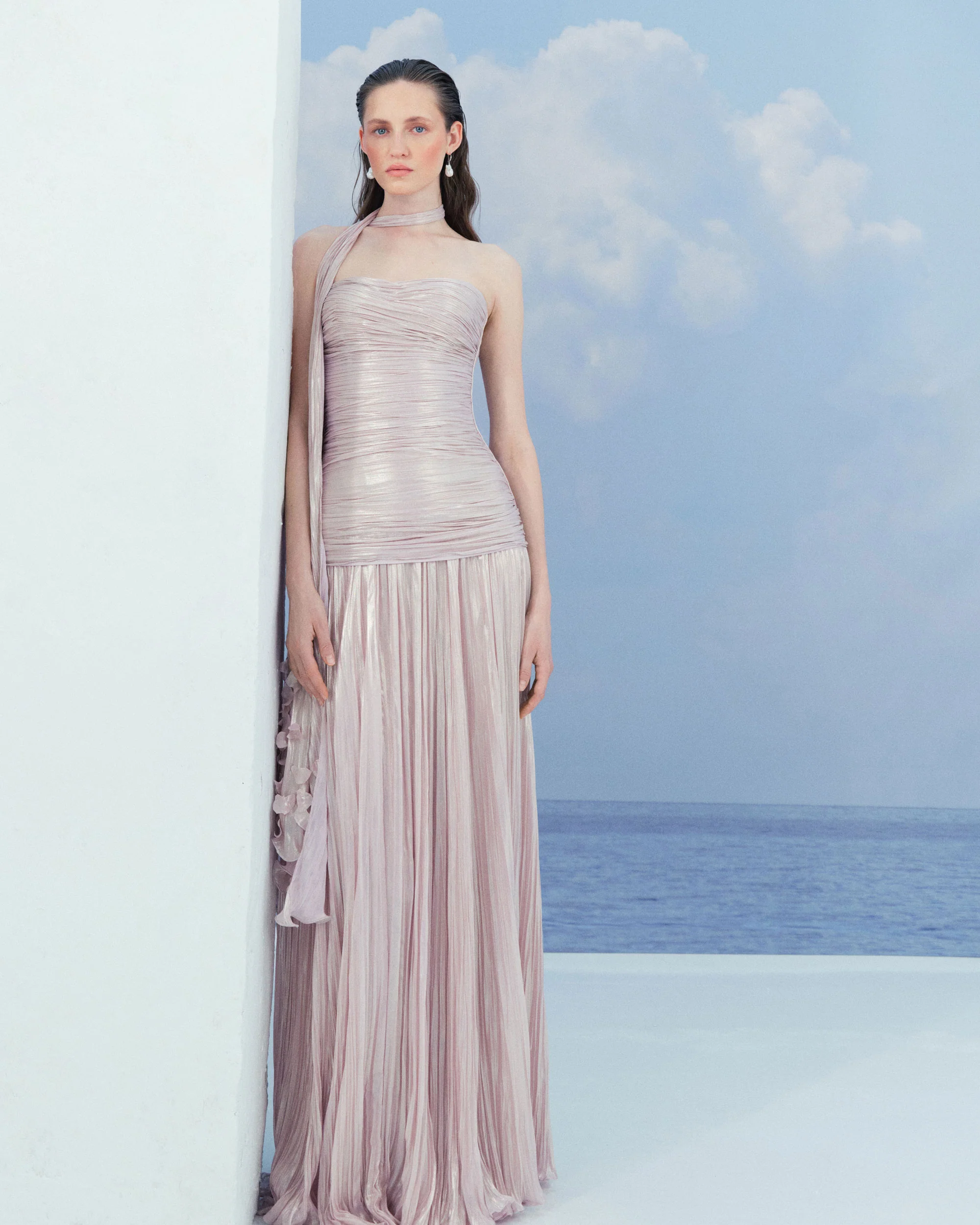 DAYANA - STRAPLESS PLEATED SILK GOWN WITH CORSET AND A-LINE SKIRT - Image 2