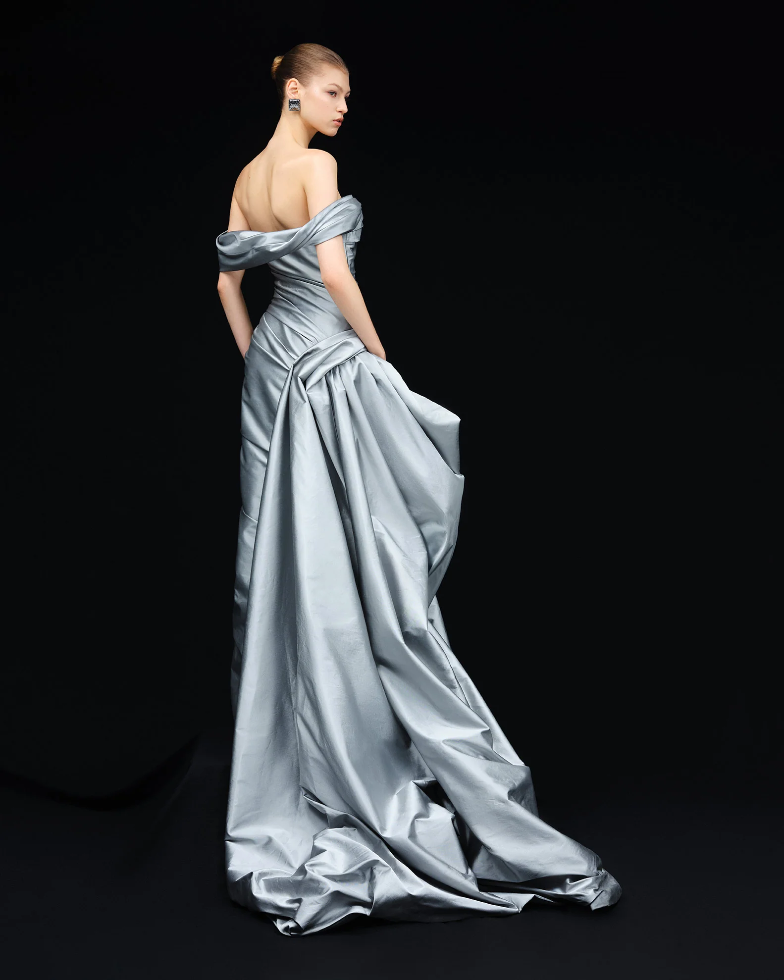 DRAPED TAFFETA WITH SIDE TAIL GOWN - Image 3