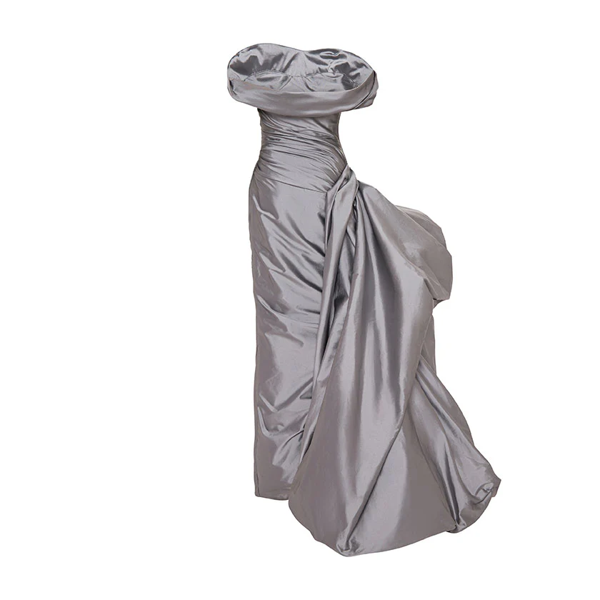 DRAPED TAFFETA WITH SIDE TAIL GOWN - Image 4