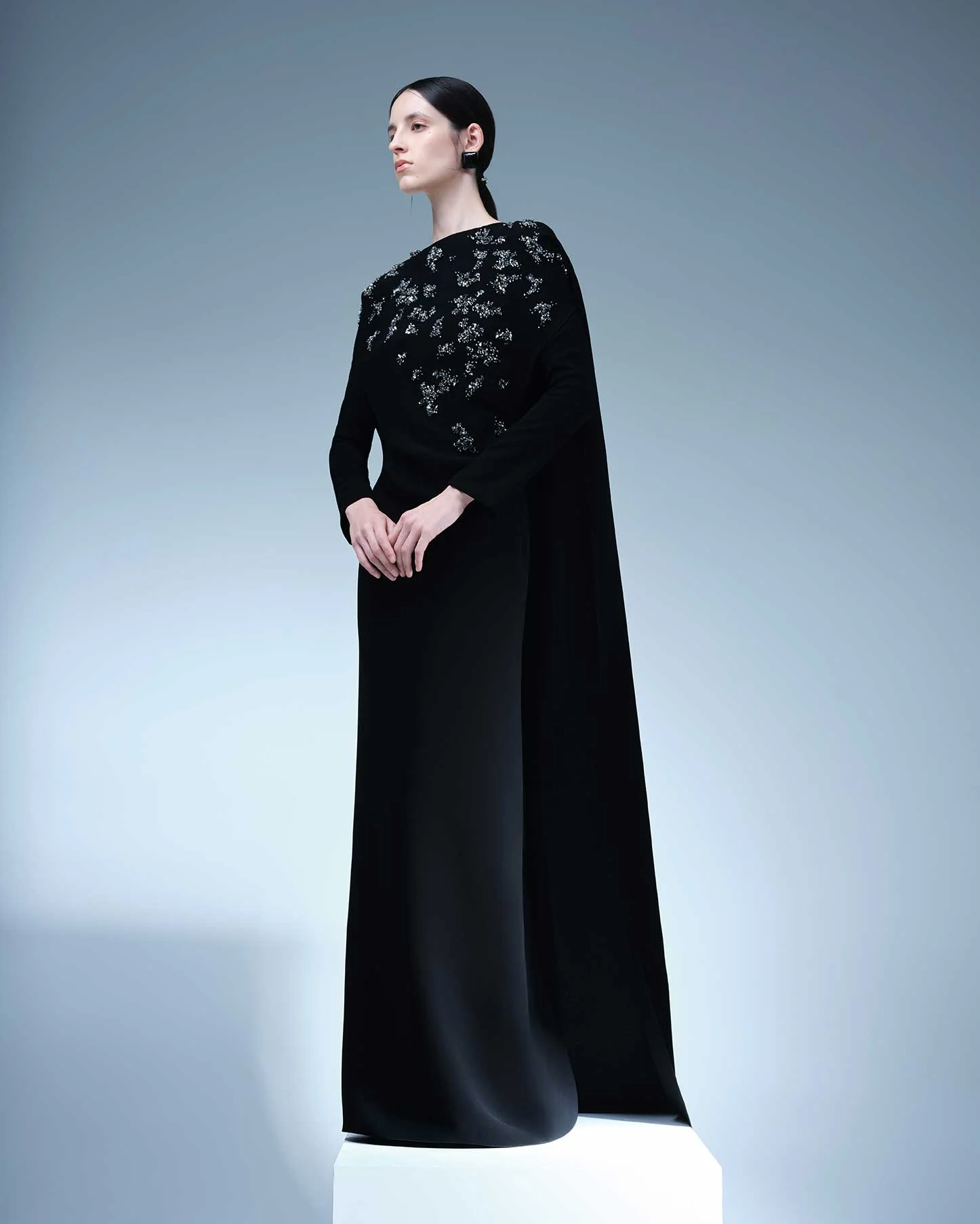 EMBODIED LONG-SLEEVE GOWN WITH CAPE - Image 2