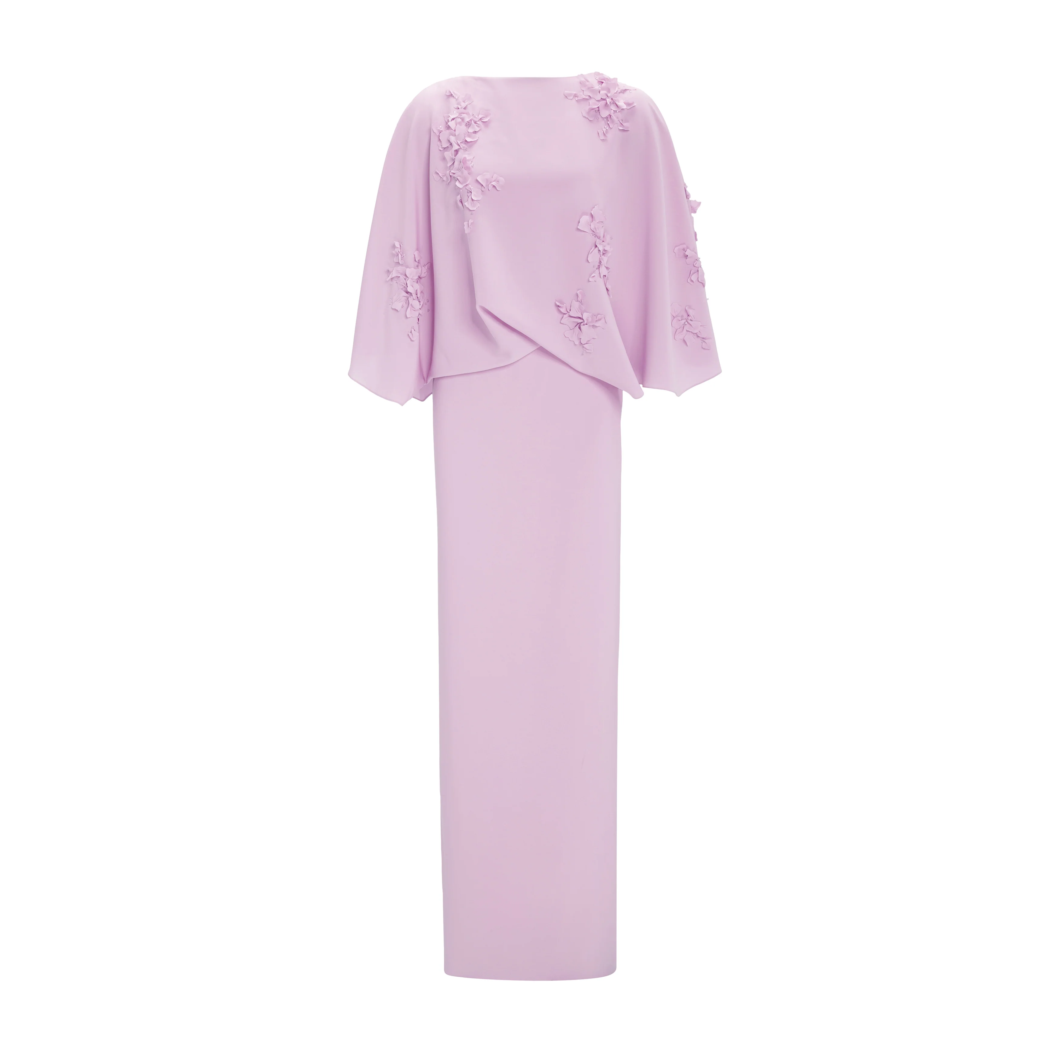 Floral Appliqued Crepe Cape Gown - Image 4