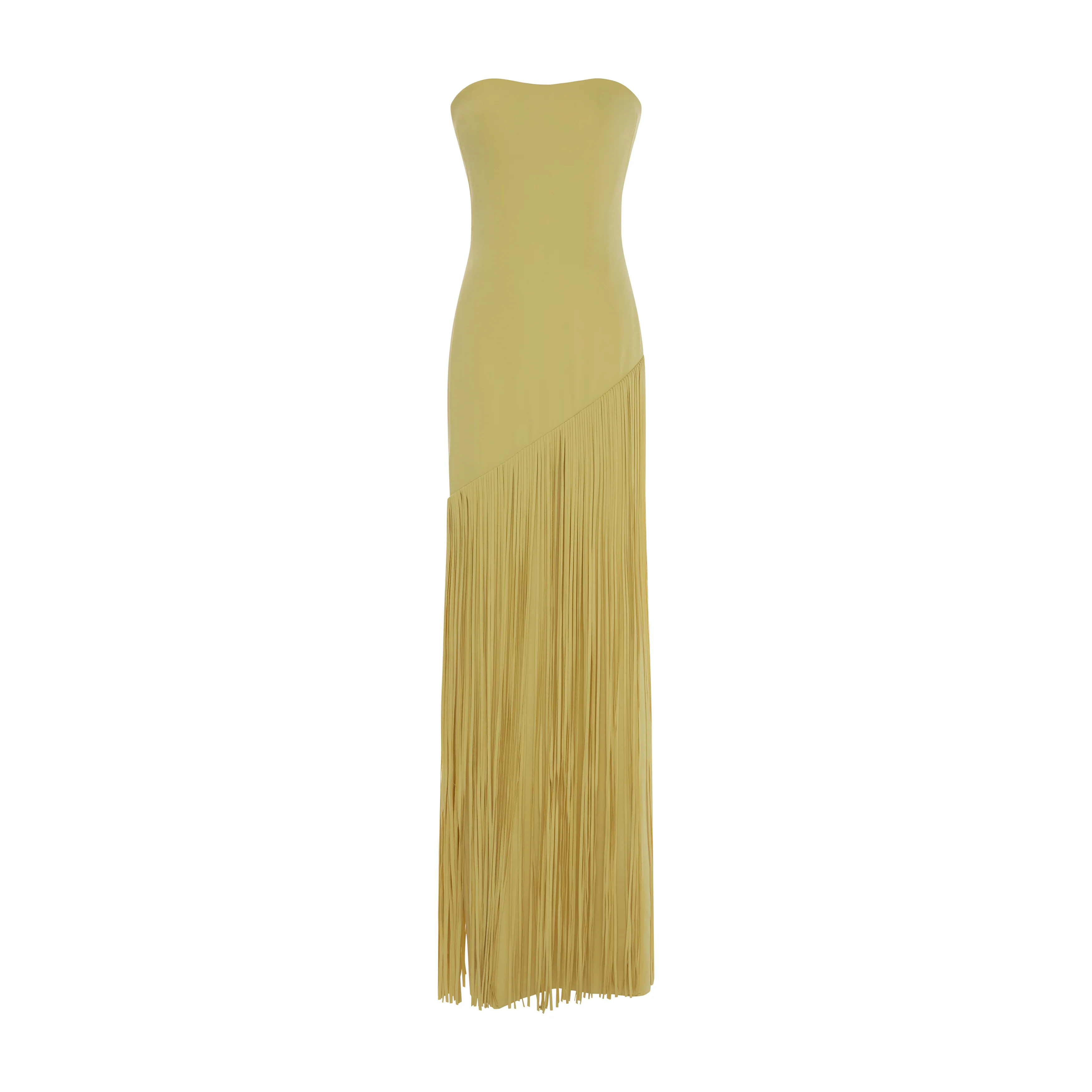 GISELLE - STRAPLESS CREPE GOWN WITH LASER-CUT FRINGES AND CAPE - Image 4
