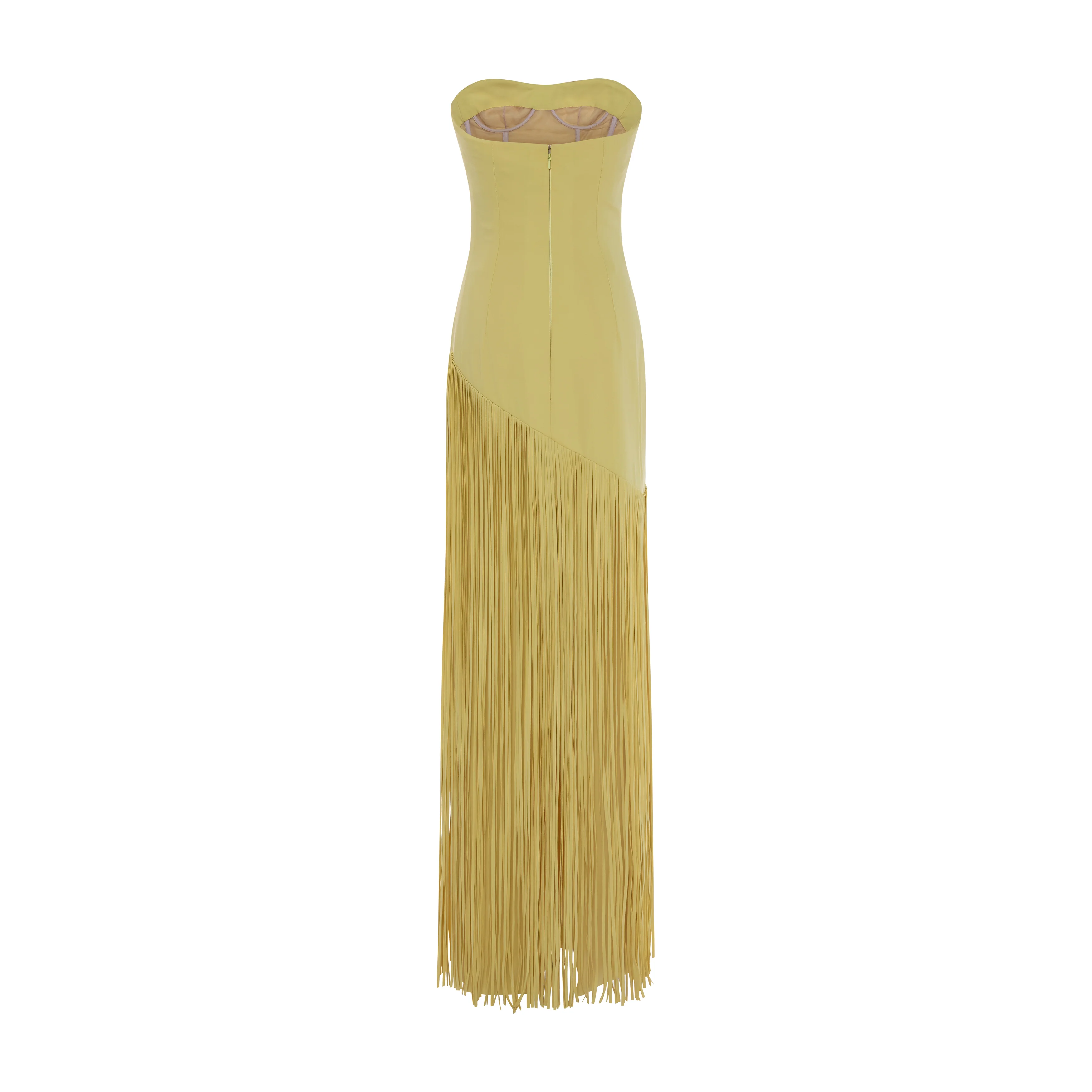 GISELLE - STRAPLESS CREPE GOWN WITH LASER-CUT FRINGES AND CAPE - Image 5