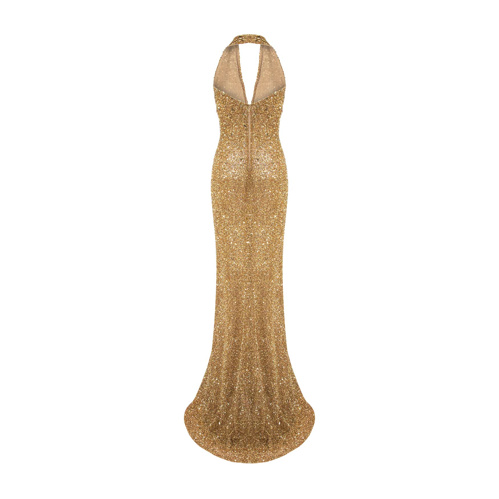 Halter Neck Embroidered Dress With Slit - Image 3