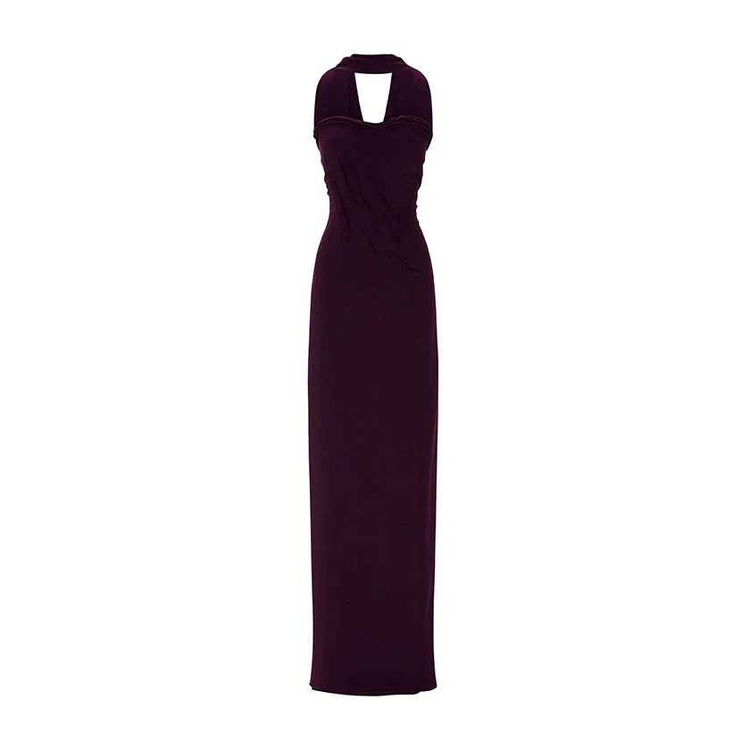 HAND-MANIPULATED CREPE GOWN WITH CAPE