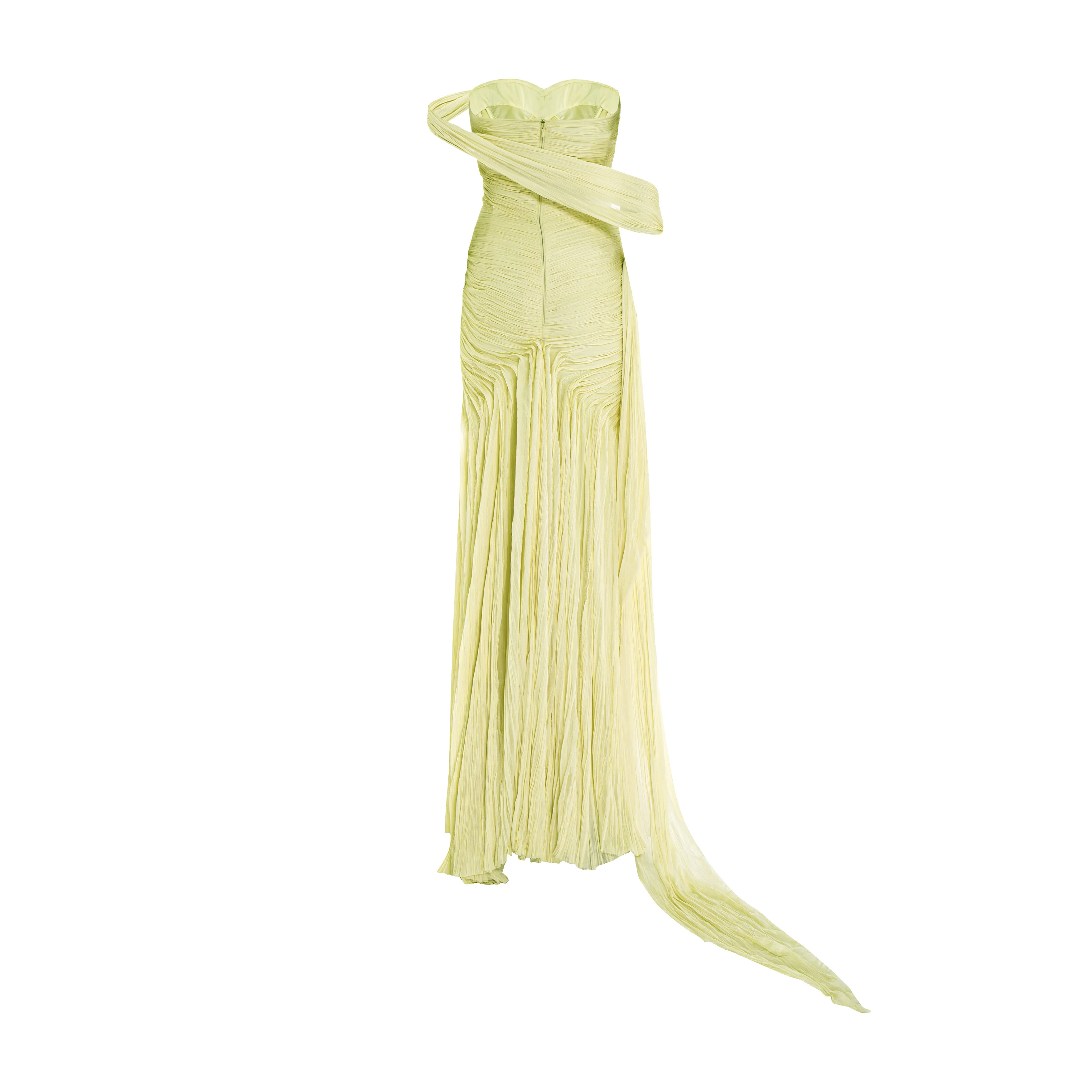 Hand pleated draped chiffon gown with cape and slit - Image 4