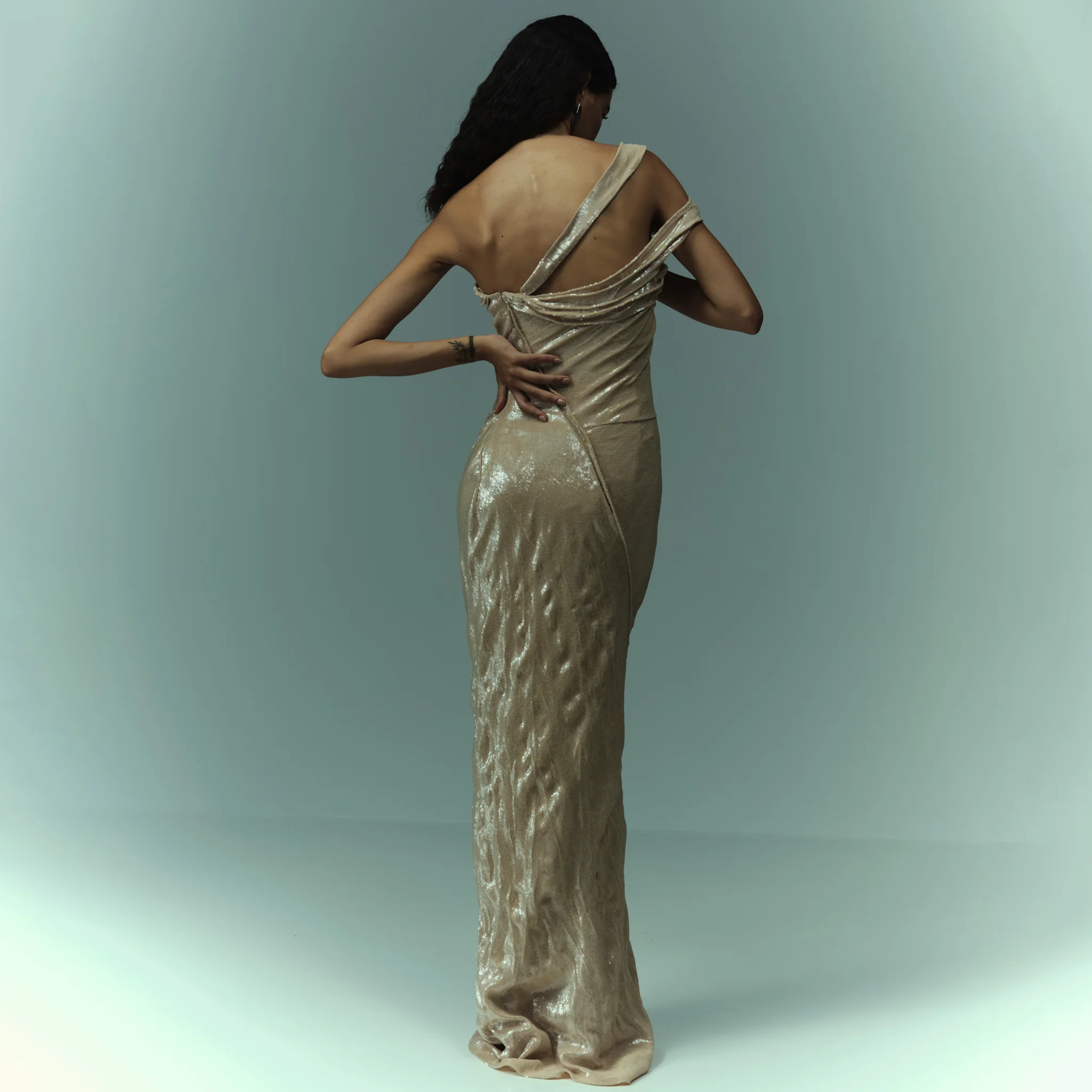 Hand pleated draped payette gown - Image 4