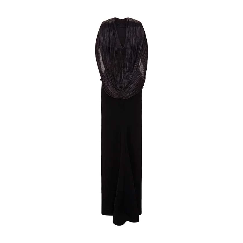 HAND-PLEATED SILK FABRIC AND CREPE SKIRT WITH A DETACHABLE CAPE - Image 3