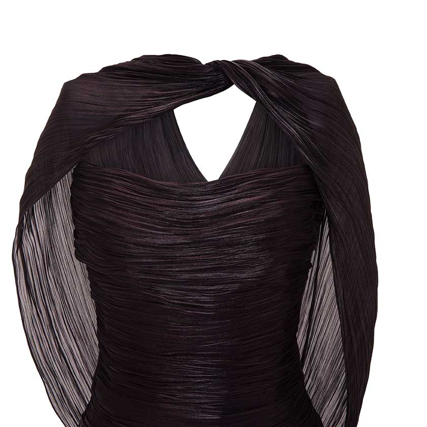 HAND-PLEATED SILK FABRIC AND CREPE SKIRT WITH A DETACHABLE CAPE - Image 4