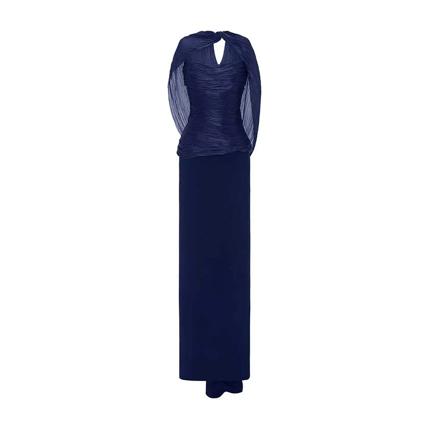 HAND-PLEATED SILK FABRIC AND CREPE SKIRT WITH A DETACHABLE CAPE - Image 5