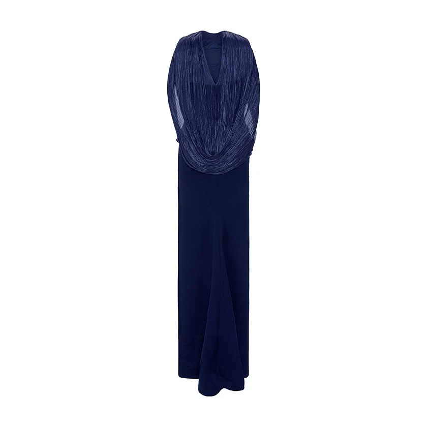 HAND-PLEATED SILK FABRIC AND CREPE SKIRT WITH A DETACHABLE CAPE - Image 6