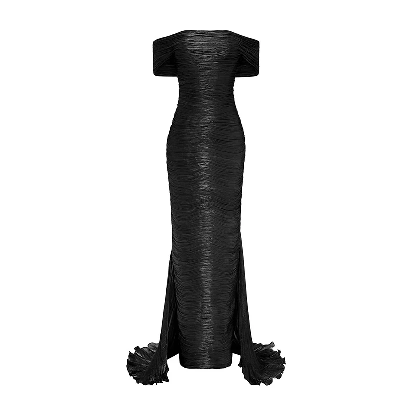 HAND PLEATED SILK WITH TAIL GOWN - Image 7
