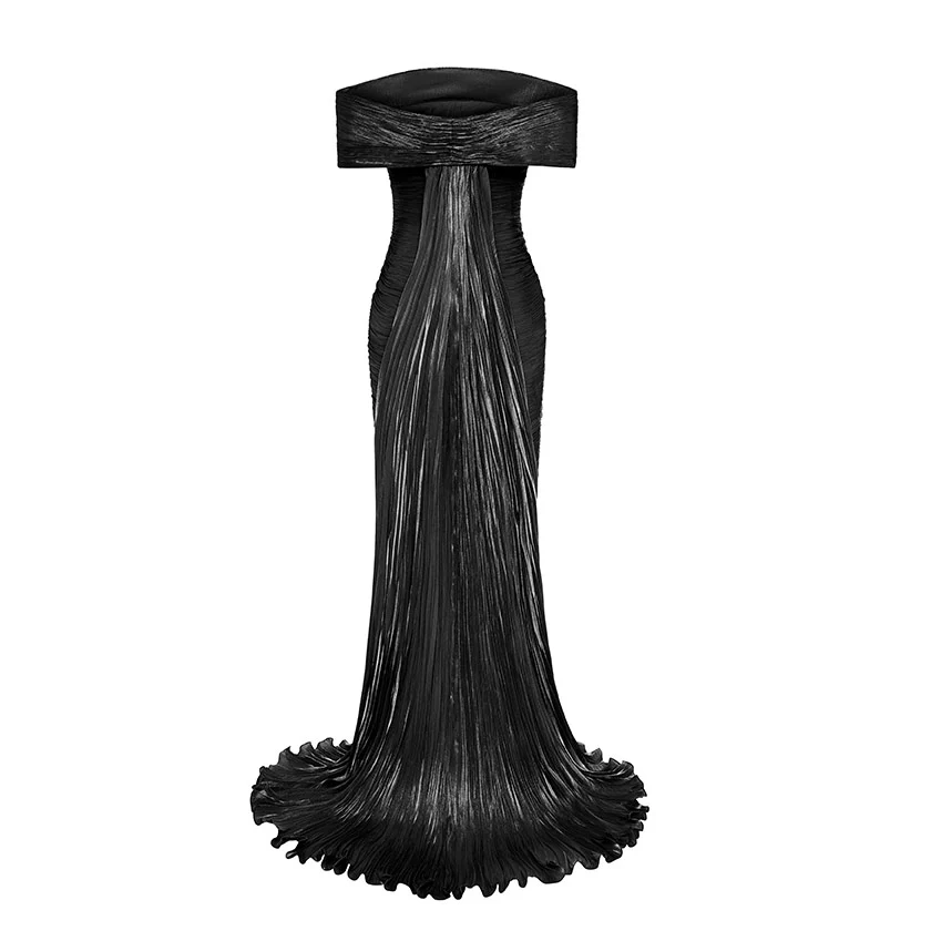 HAND PLEATED SILK WITH TAIL GOWN - Image 8