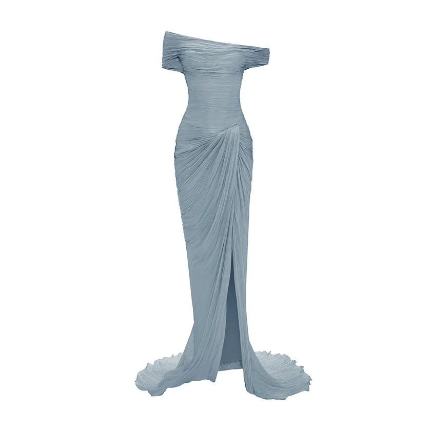 HAND PLEATED SILK WITH TWISTED SLIT GOWN - Image 10