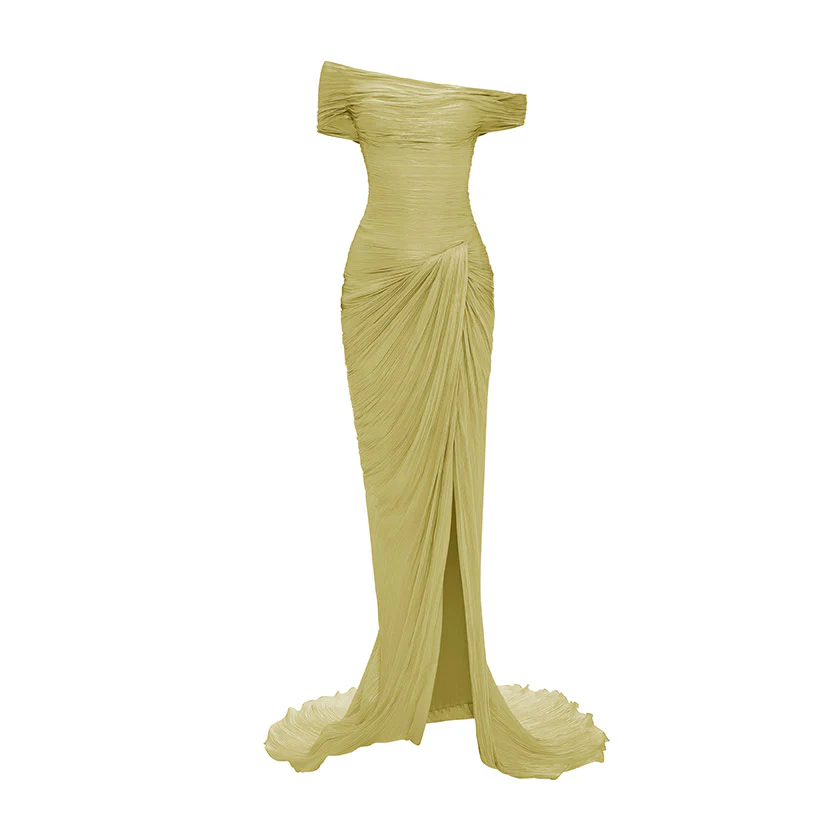 HAND PLEATED SILK WITH TWISTED SLIT GOWN - Image 12