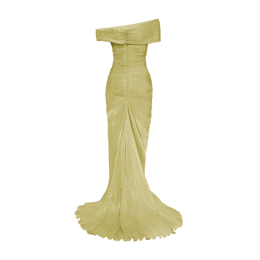 HAND PLEATED SILK WITH TWISTED SLIT GOWN - Image 13