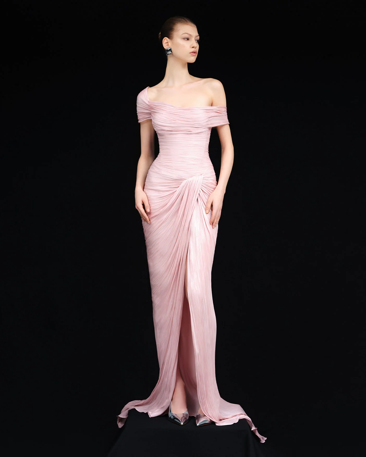 HAND PLEATED SILK WITH TWISTED SLIT GOWN - Image 2
