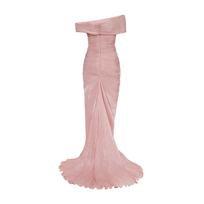 HAND PLEATED SILK WITH TWISTED SLIT GOWN - Image 4