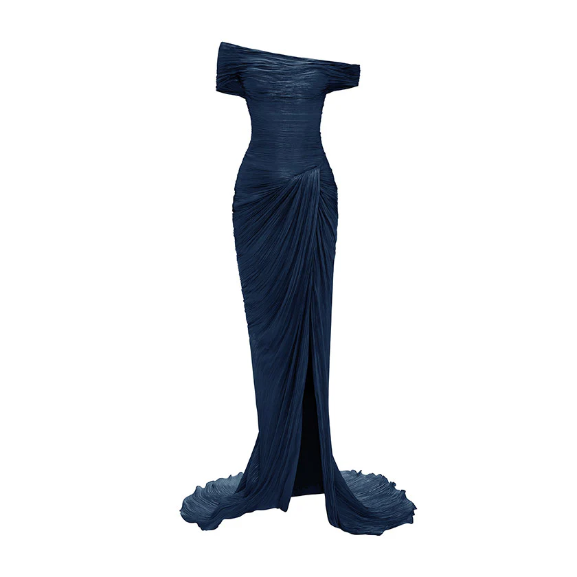HAND PLEATED SILK WITH TWISTED SLIT GOWN - Image 6