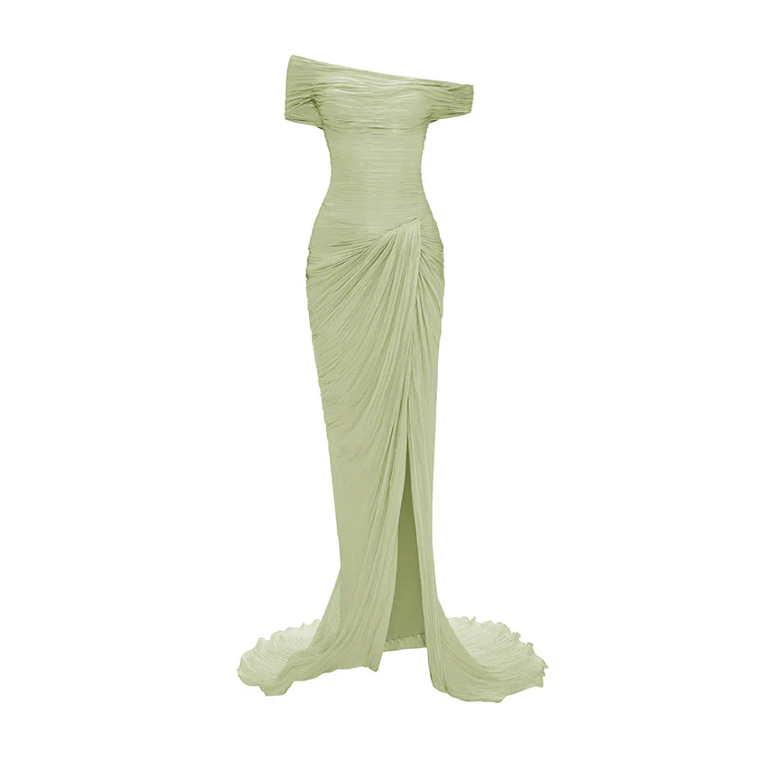 HAND PLEATED SILK WITH TWISTED SLIT GOWN - Image 8