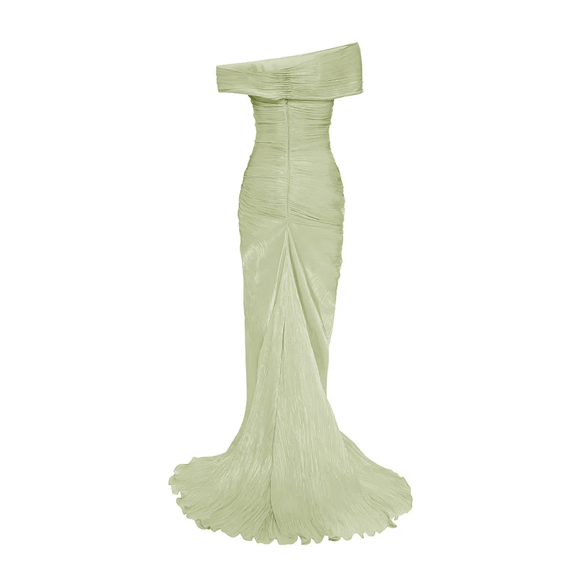 HAND PLEATED SILK WITH TWISTED SLIT GOWN - Image 9