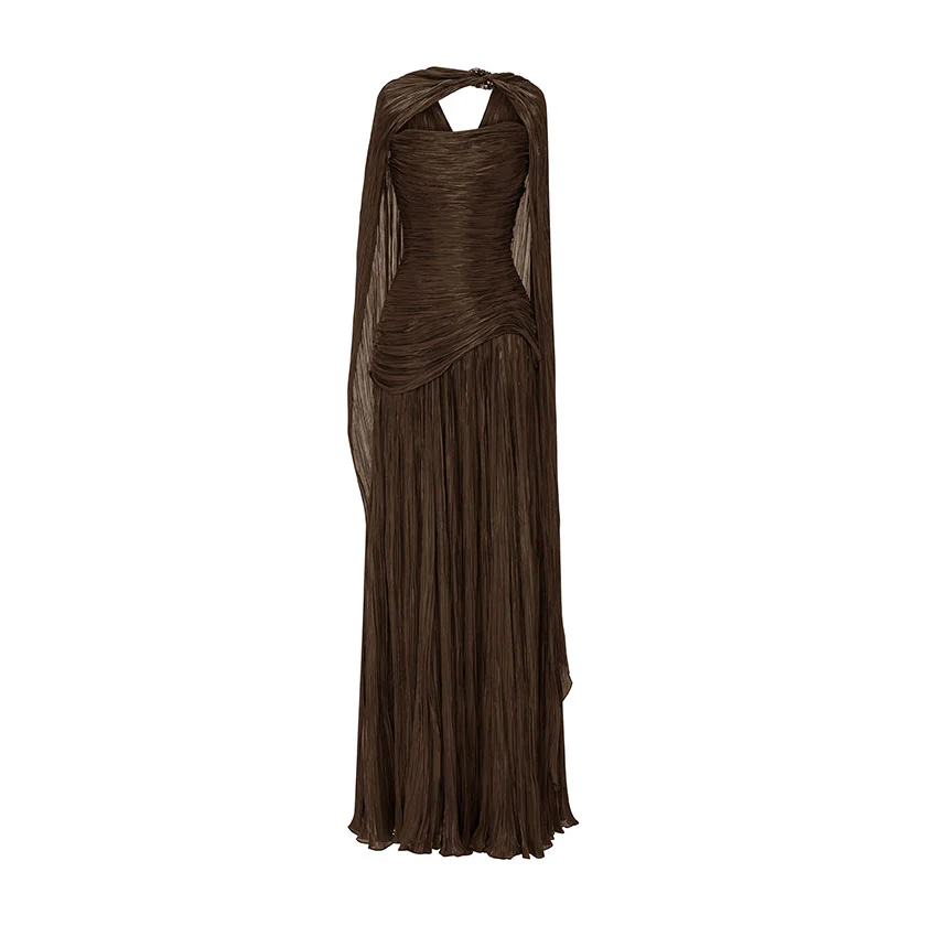 HAND-PLEATED SILKY ORGANZA GOWN WITH CAPE - Image 6