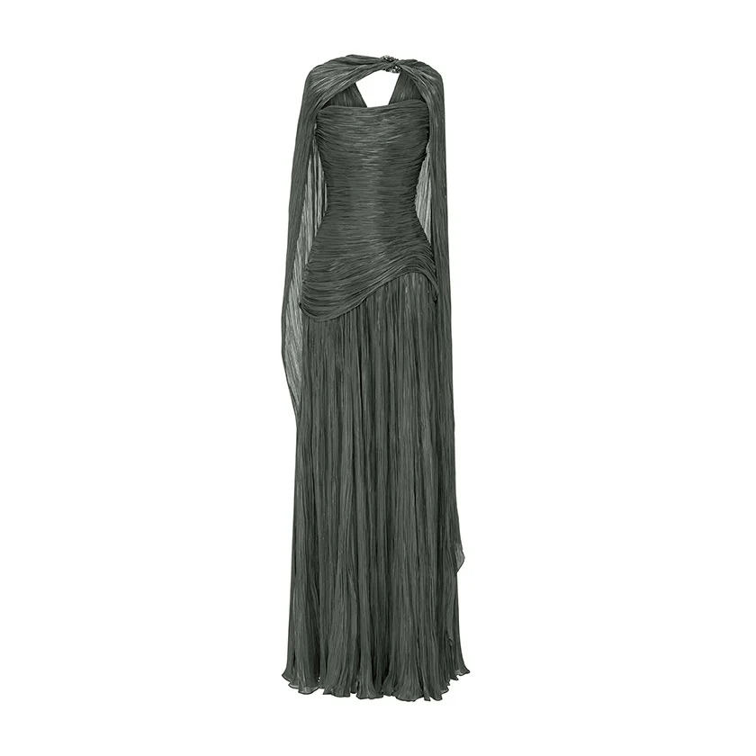 HAND-PLEATED SILKY ORGANZA GOWN WITH CAPE - Image 8