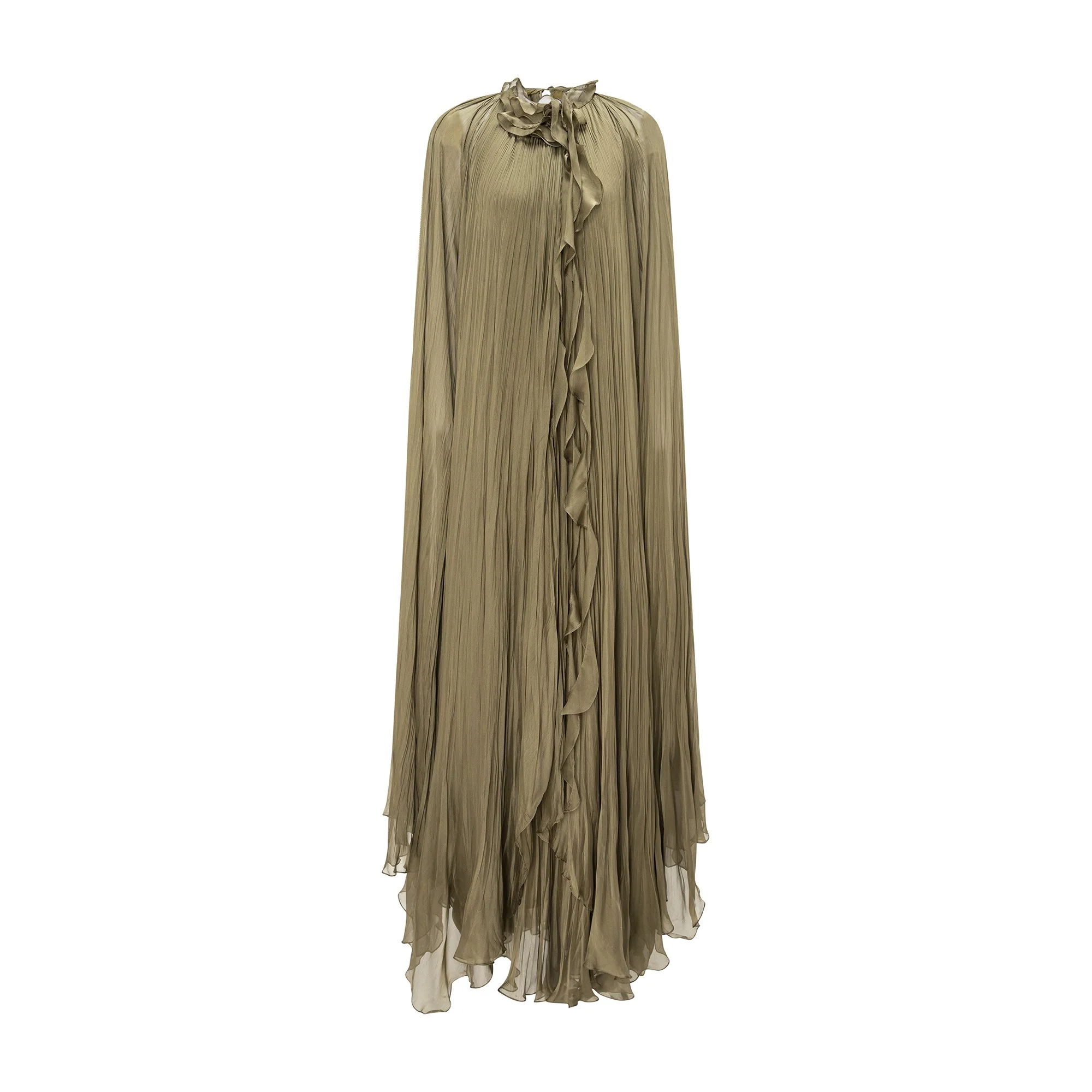 High Neck Pleated Chiffon Silk Dress