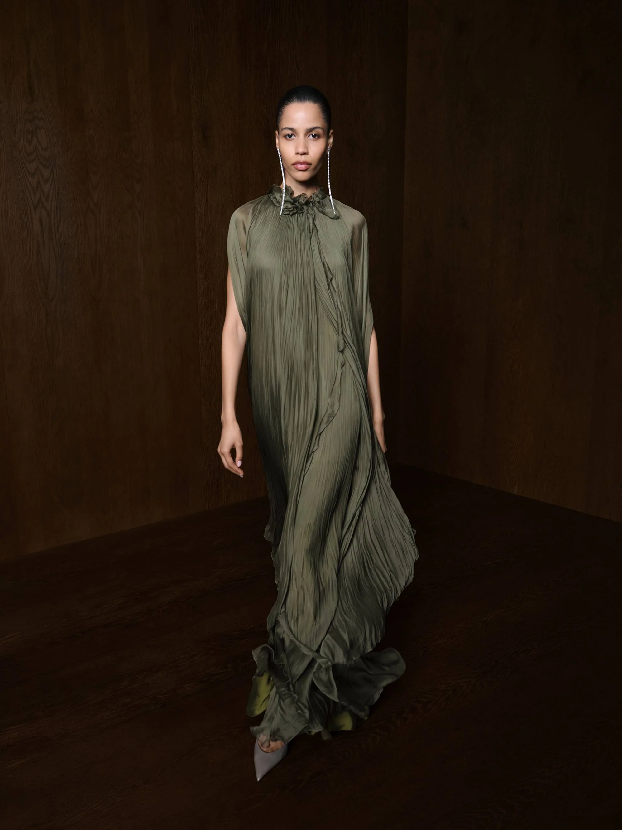 High Neck Pleated Chiffon Silk Dress - Image 2