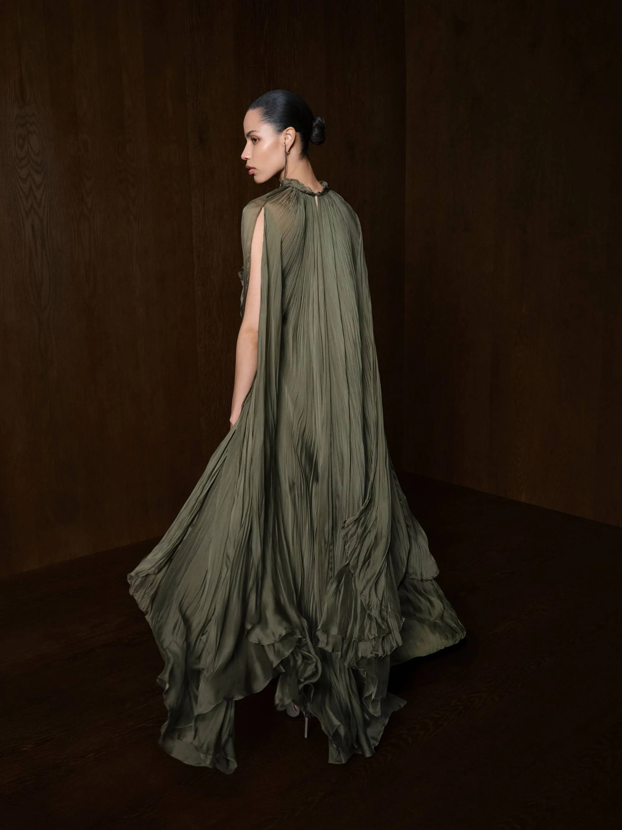 High Neck Pleated Chiffon Silk Dress - Image 4