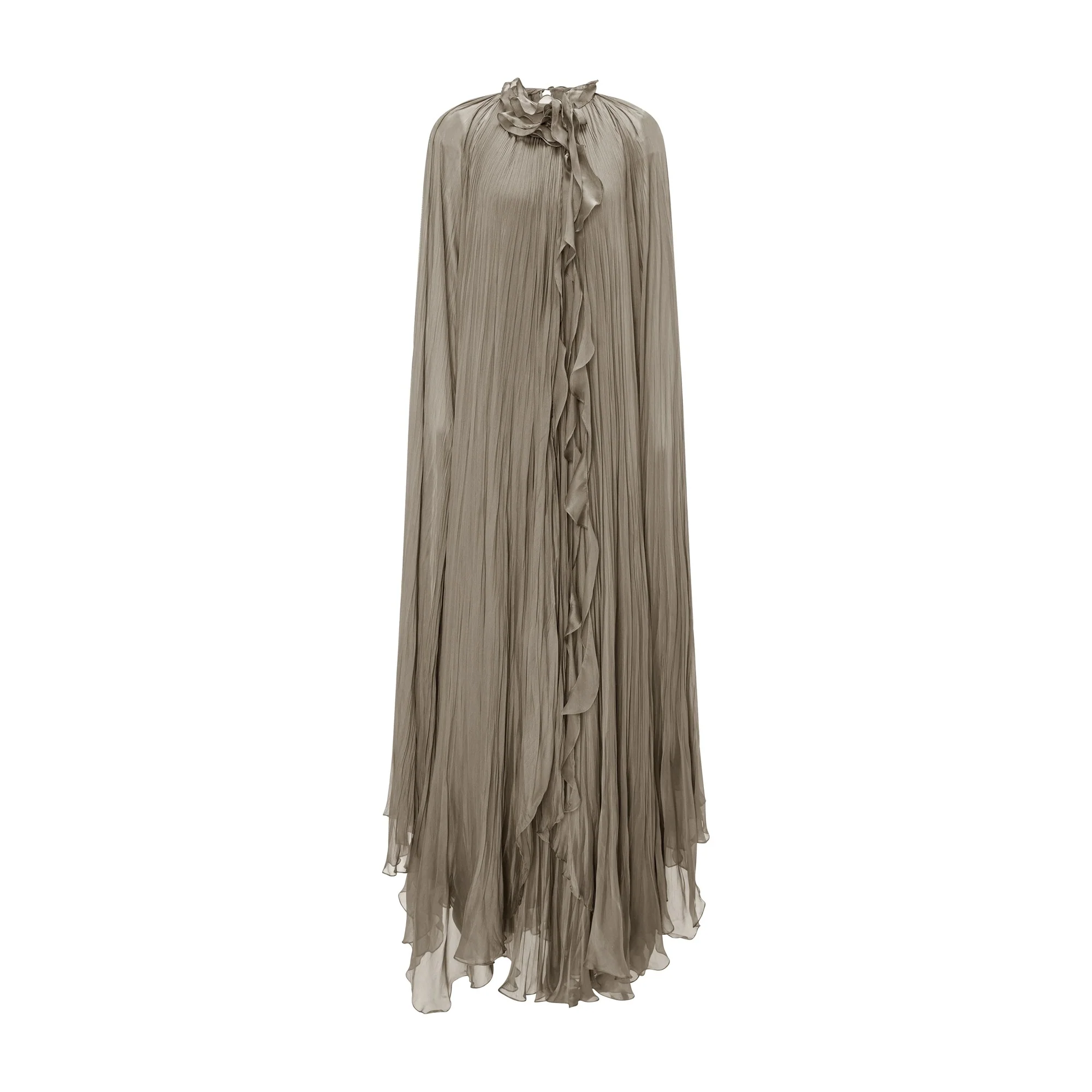 High Neck Pleated Chiffon Silk Dress - Image 8