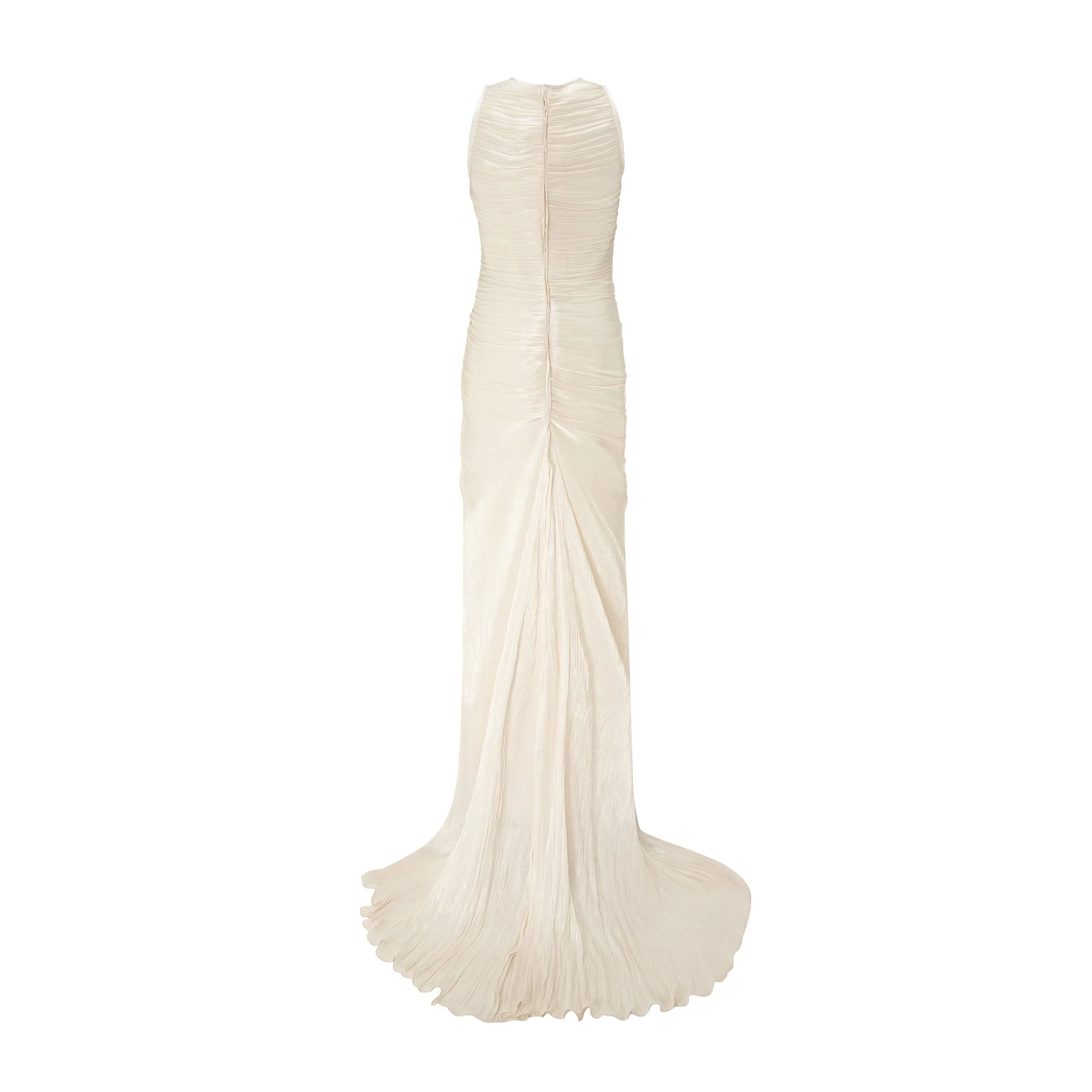 High Neck Pleated Satin Dress - Image 4